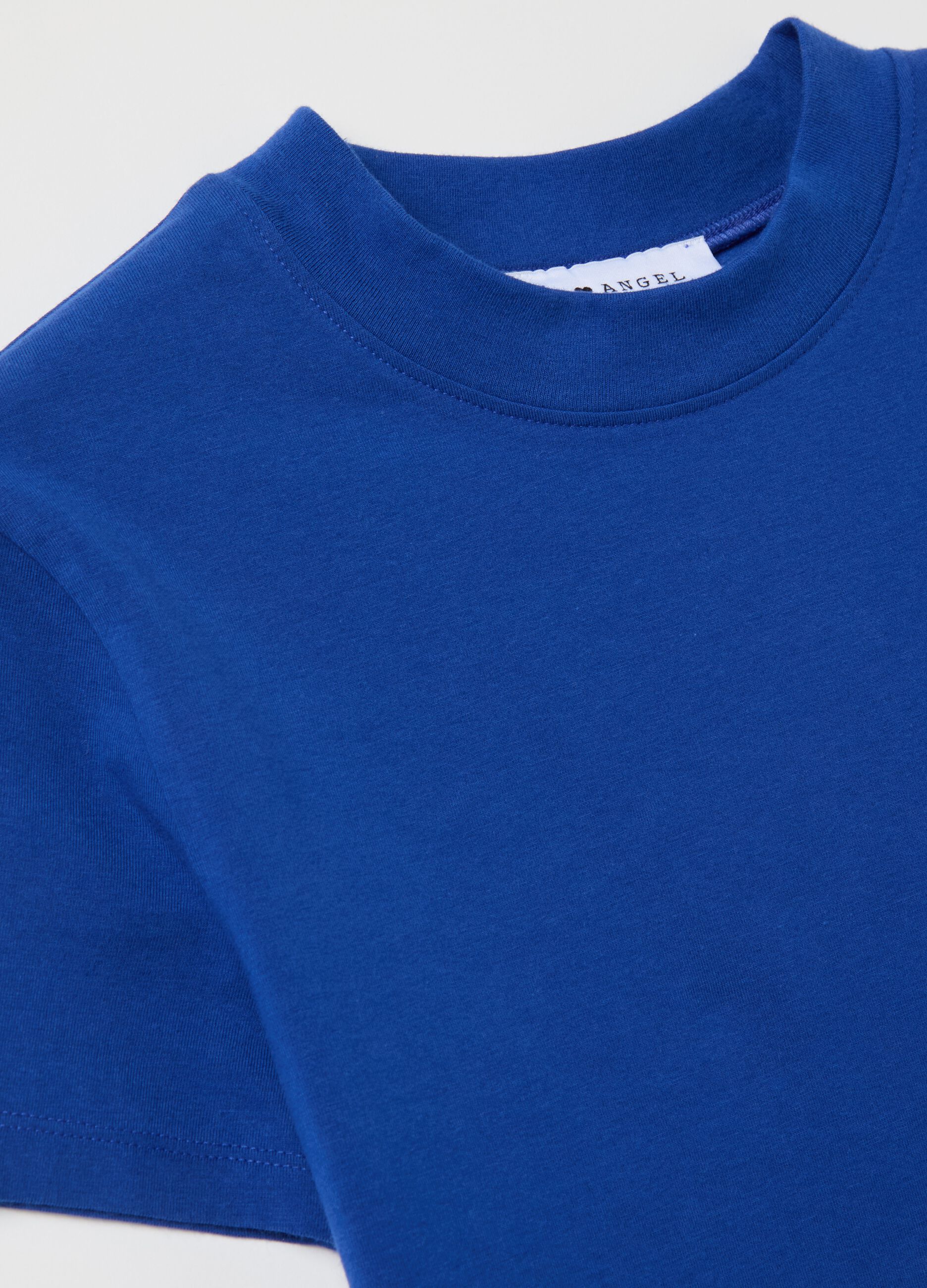 Stretch cotton T-shirt with mock neck