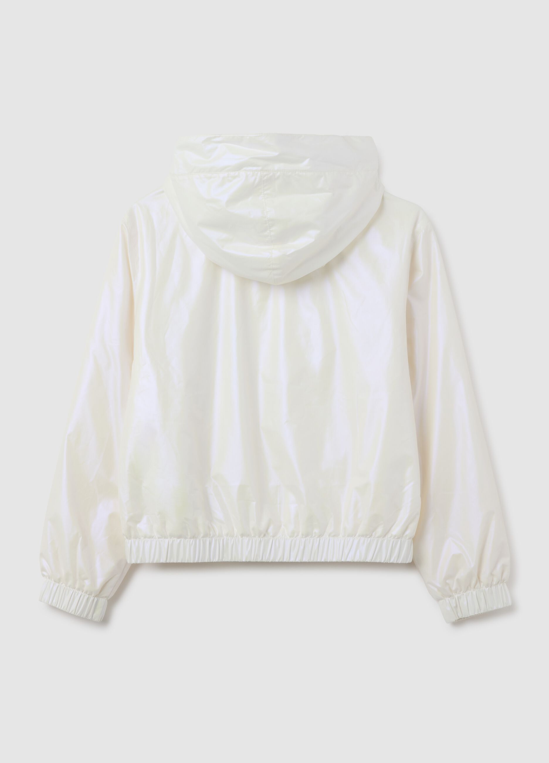 Girls' white regular fit jacket with hood