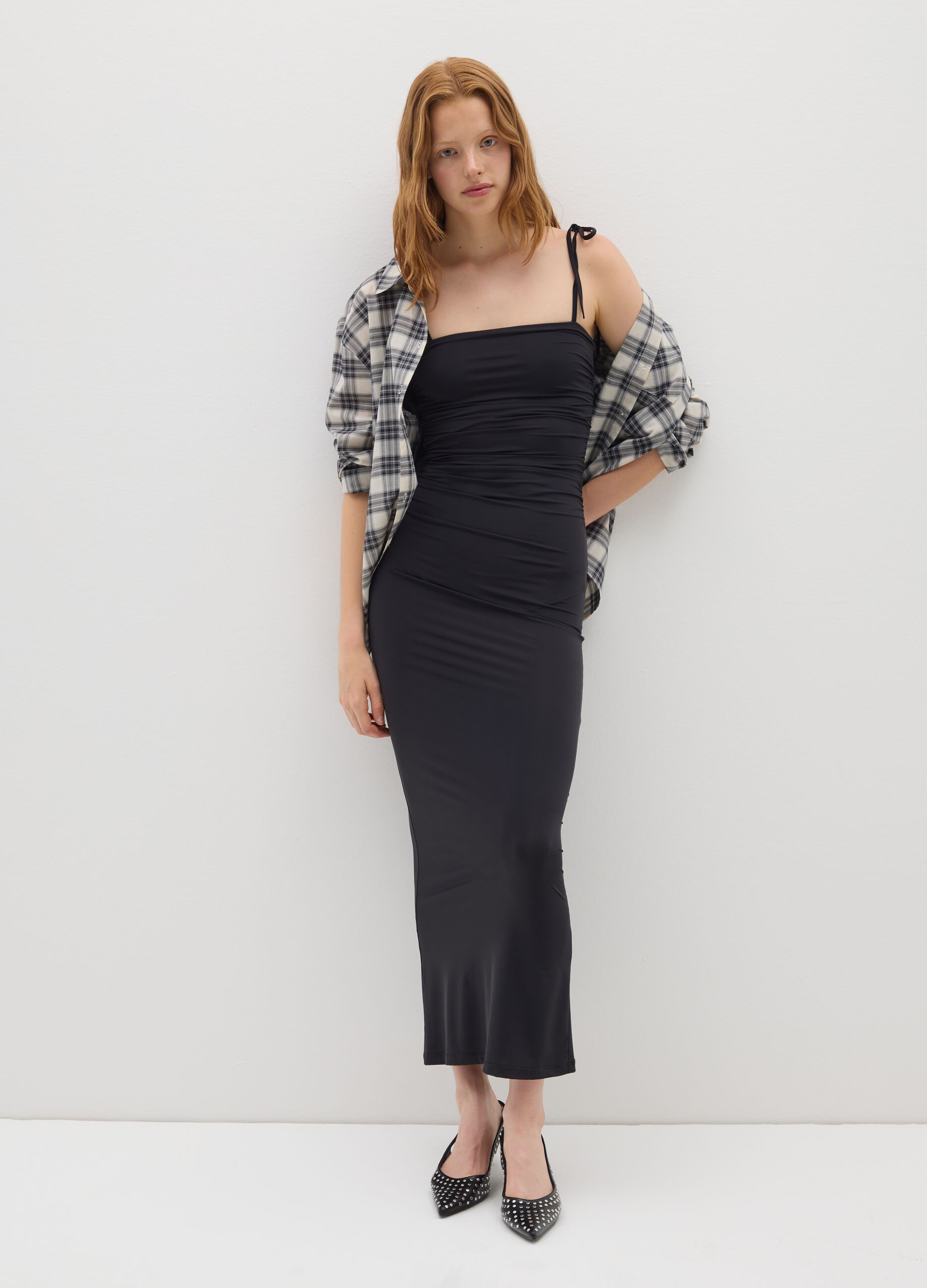 Ruched Black Long Dress