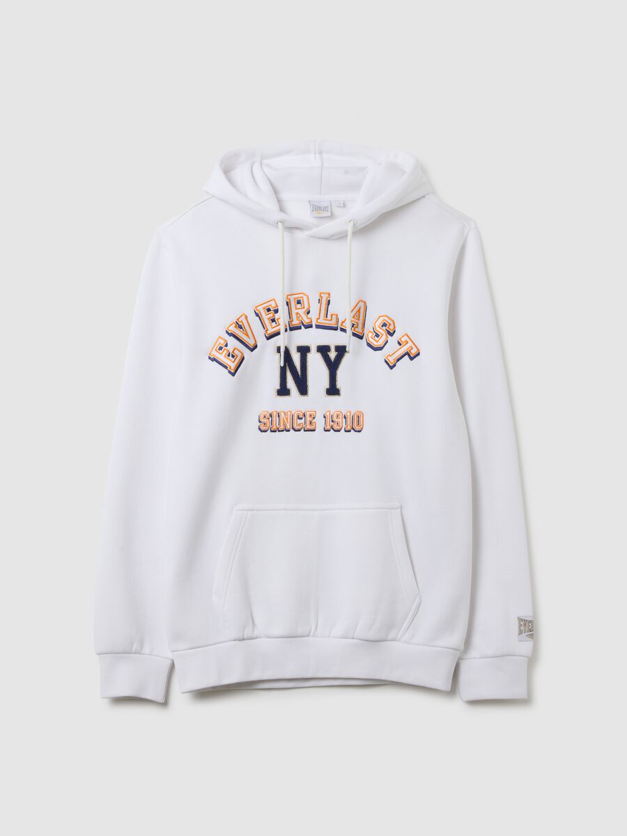Felpa in misto cotone bianco con cappuccio e logo_0