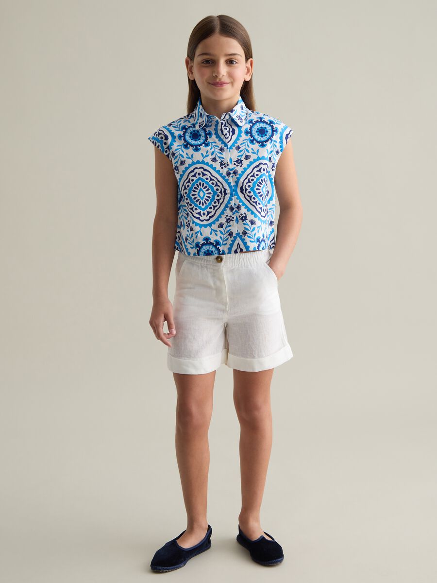 Girls' white linen shorts with regular fit_1