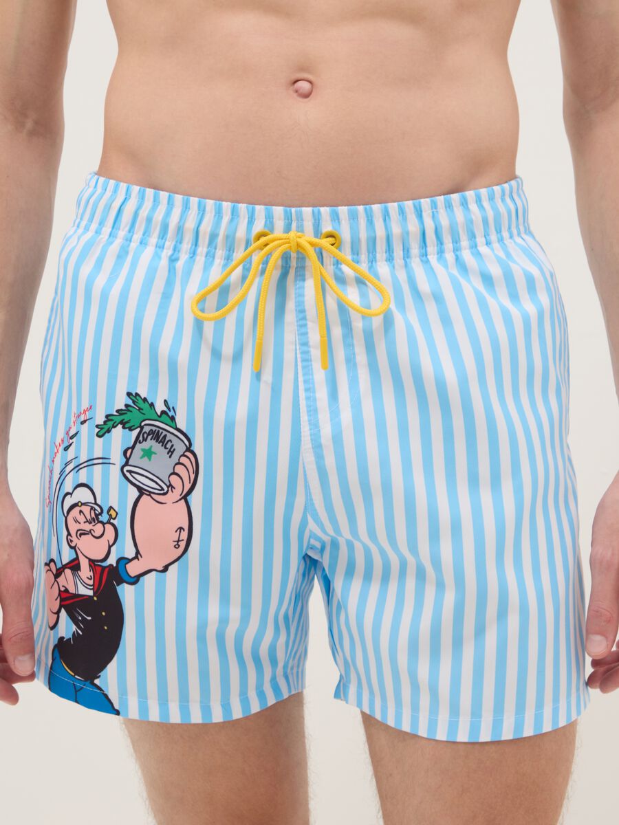 Multicolour striped swim shorts with Popeye print_1