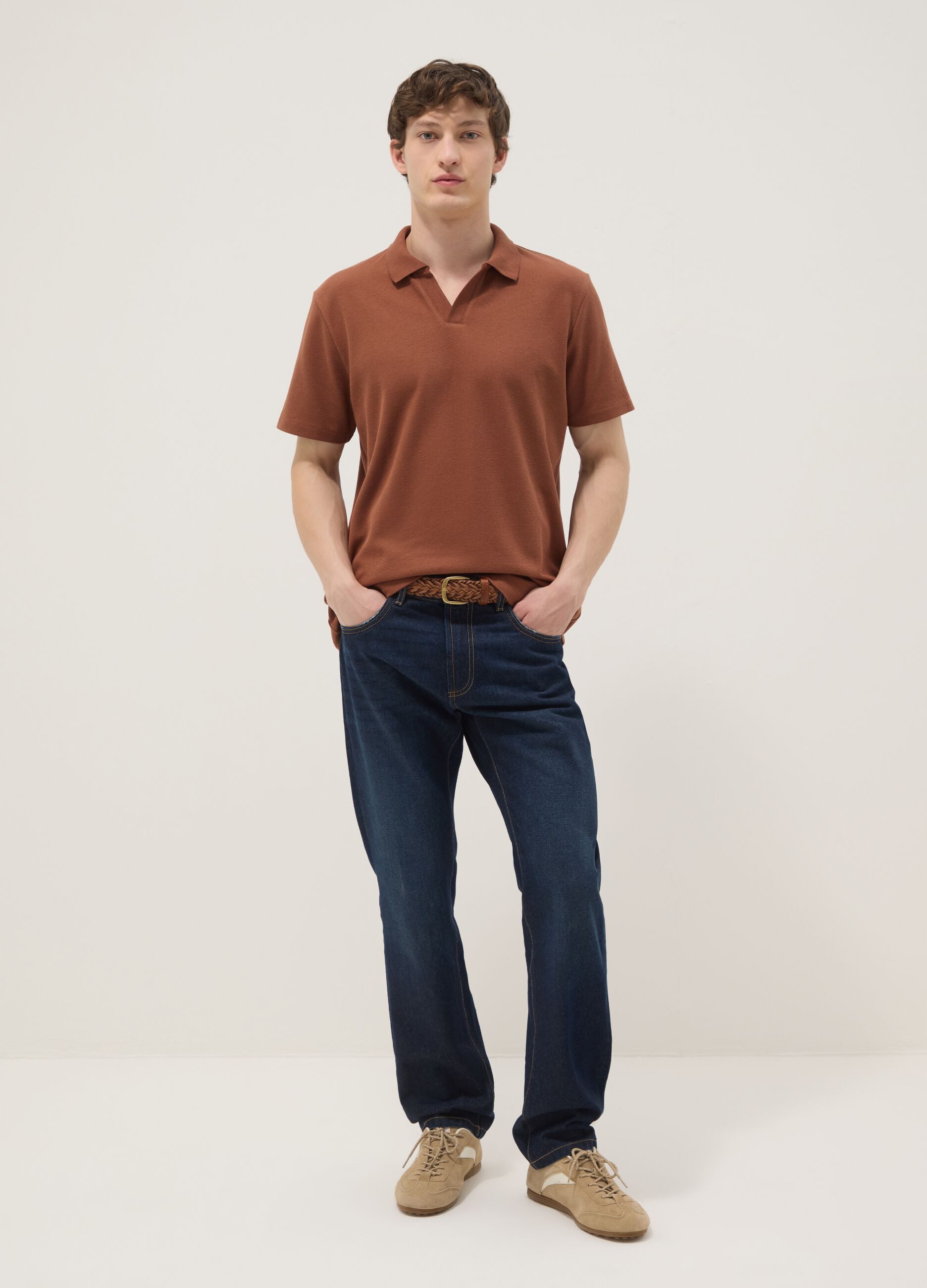 Brown short-sleeve stretch-cotton polo shirt
