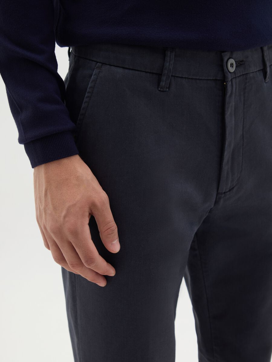 Blue slim fit cotton trousers_2