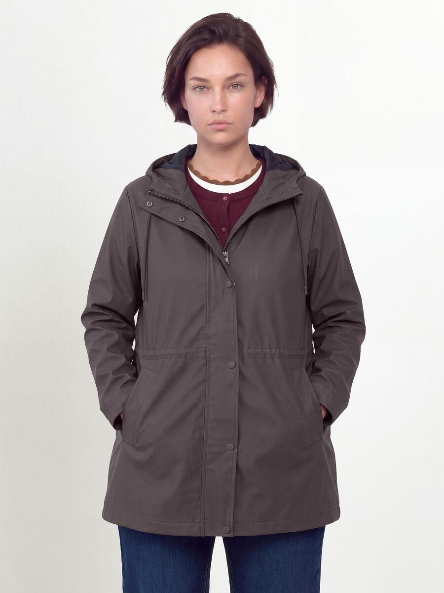 Purple rain jacket with hood, zip and popper fastening, regular fit_0