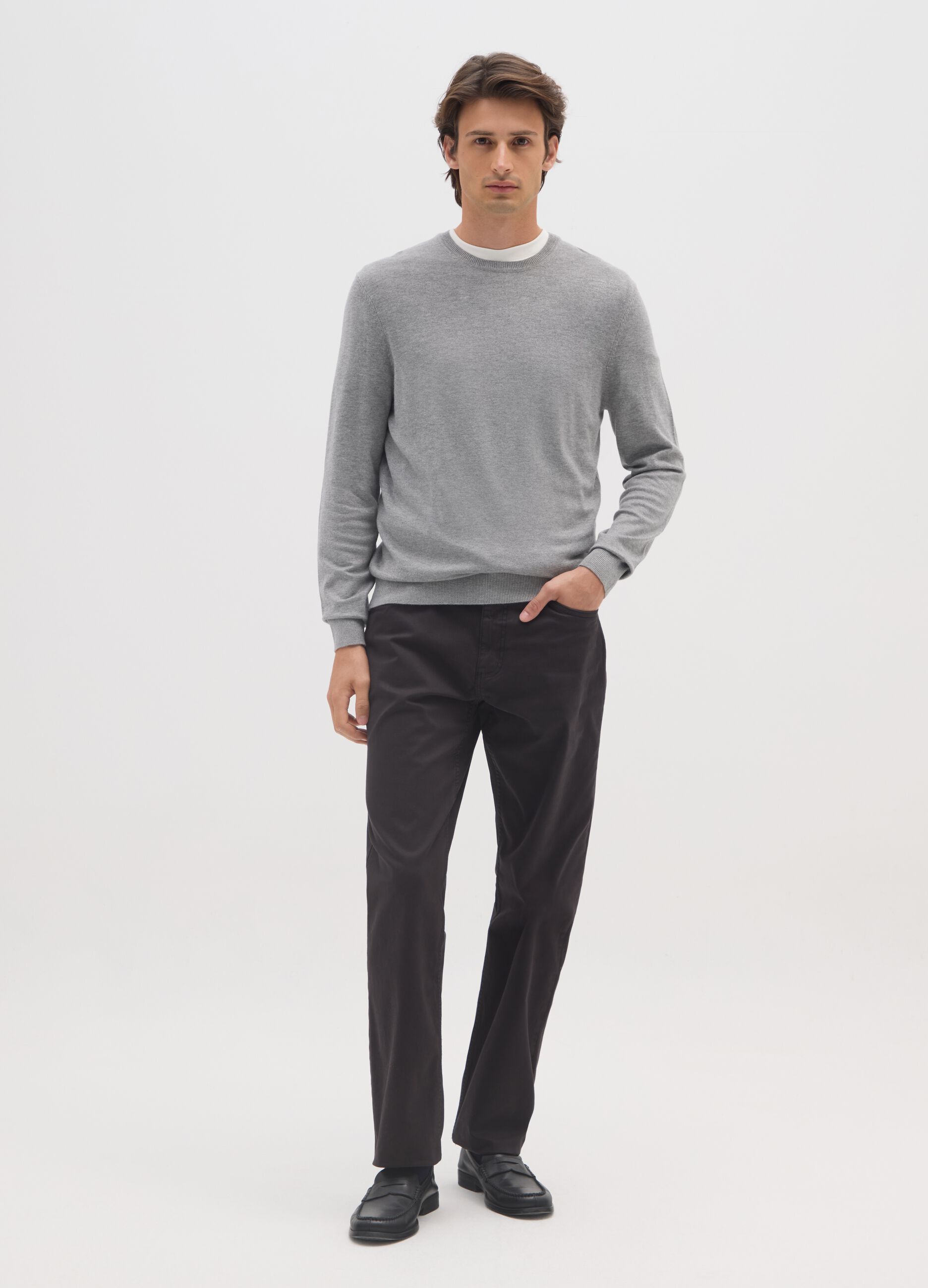 Black regular fit stretch cotton trousers