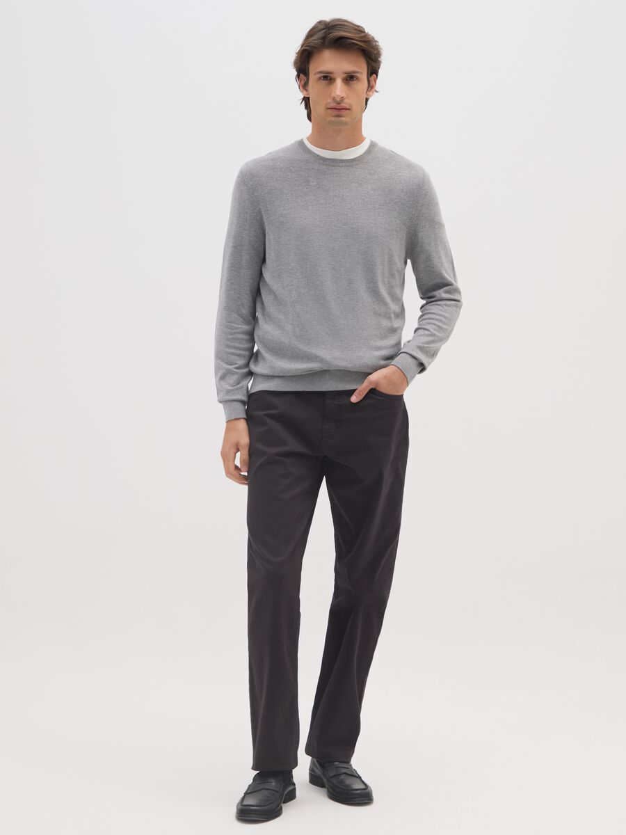 Black regular fit stretch cotton trousers_0