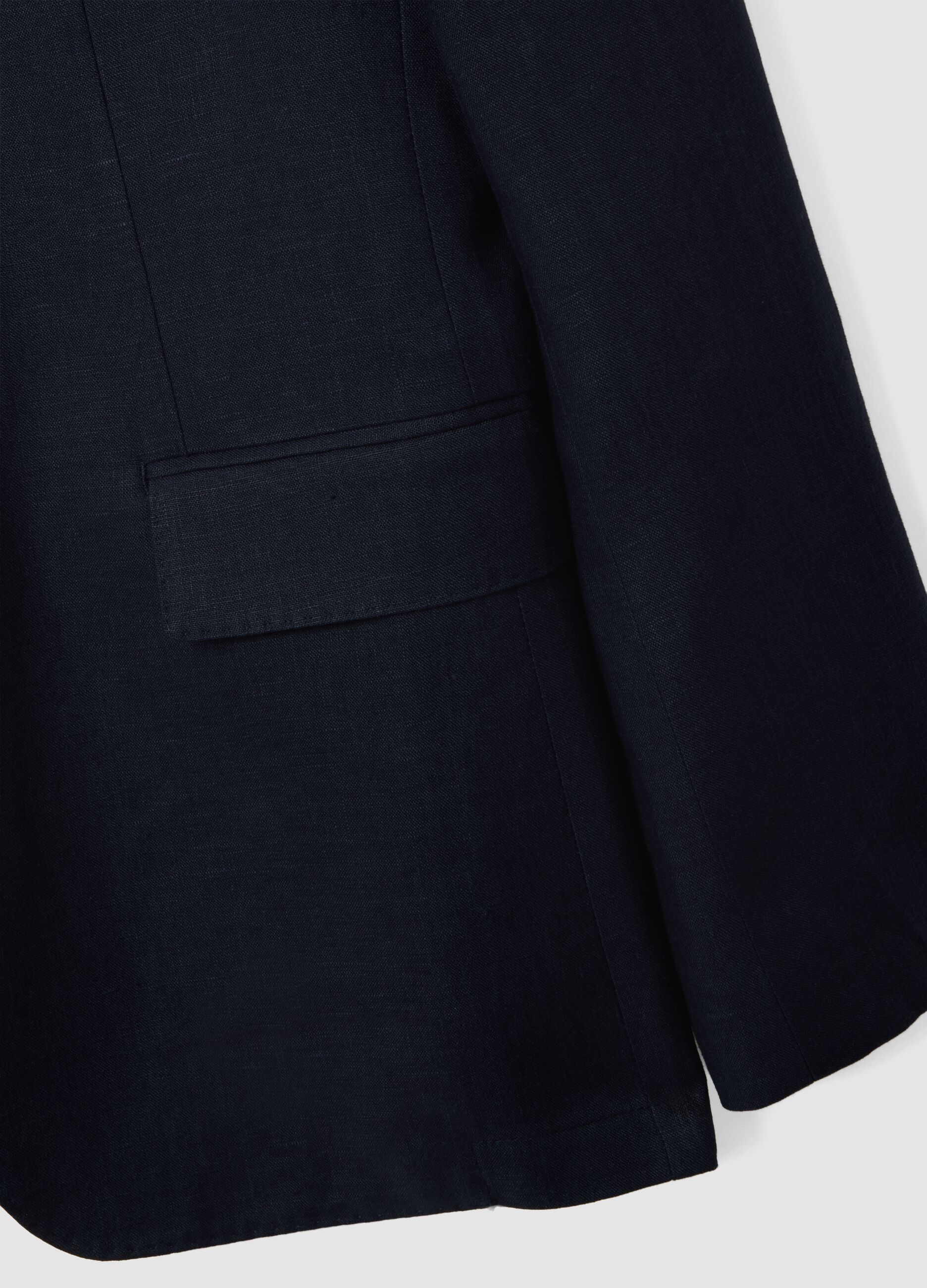 Blue Pure Linen Blazer Regular Fit