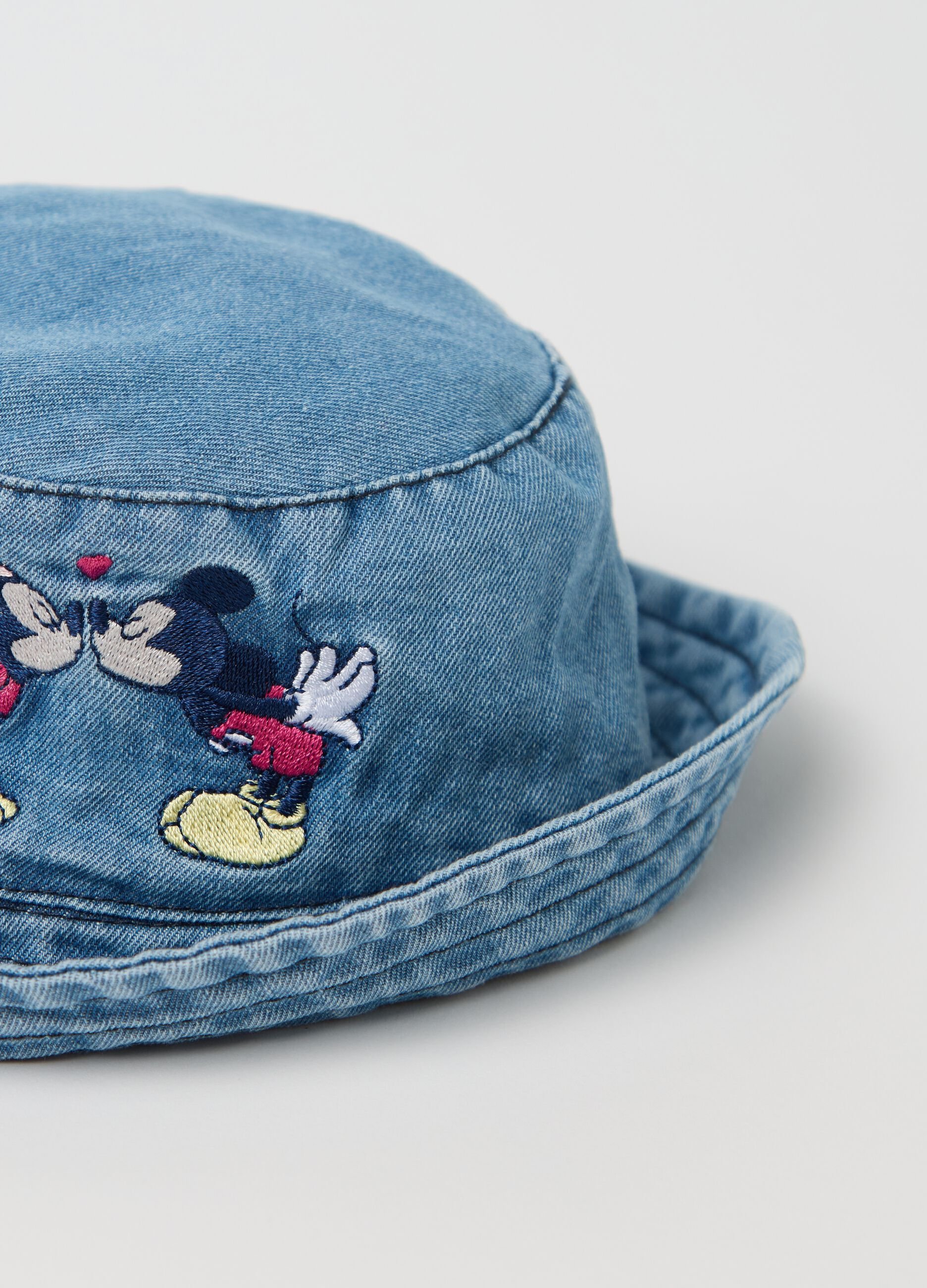 Denim hat with Minnie and Mickey Mouse embroidery