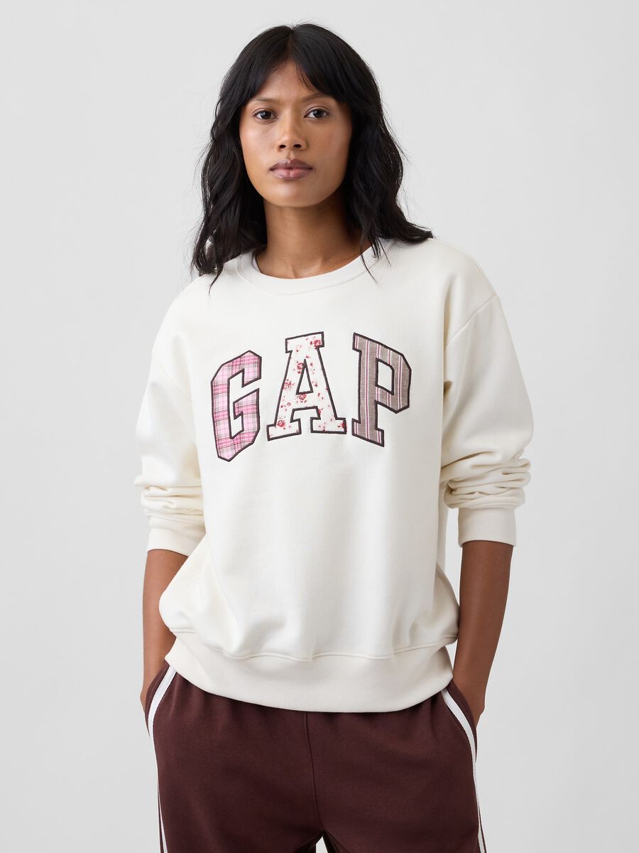 Ivory white cotton-blend sweatshirt with GAP patterned lettering_0