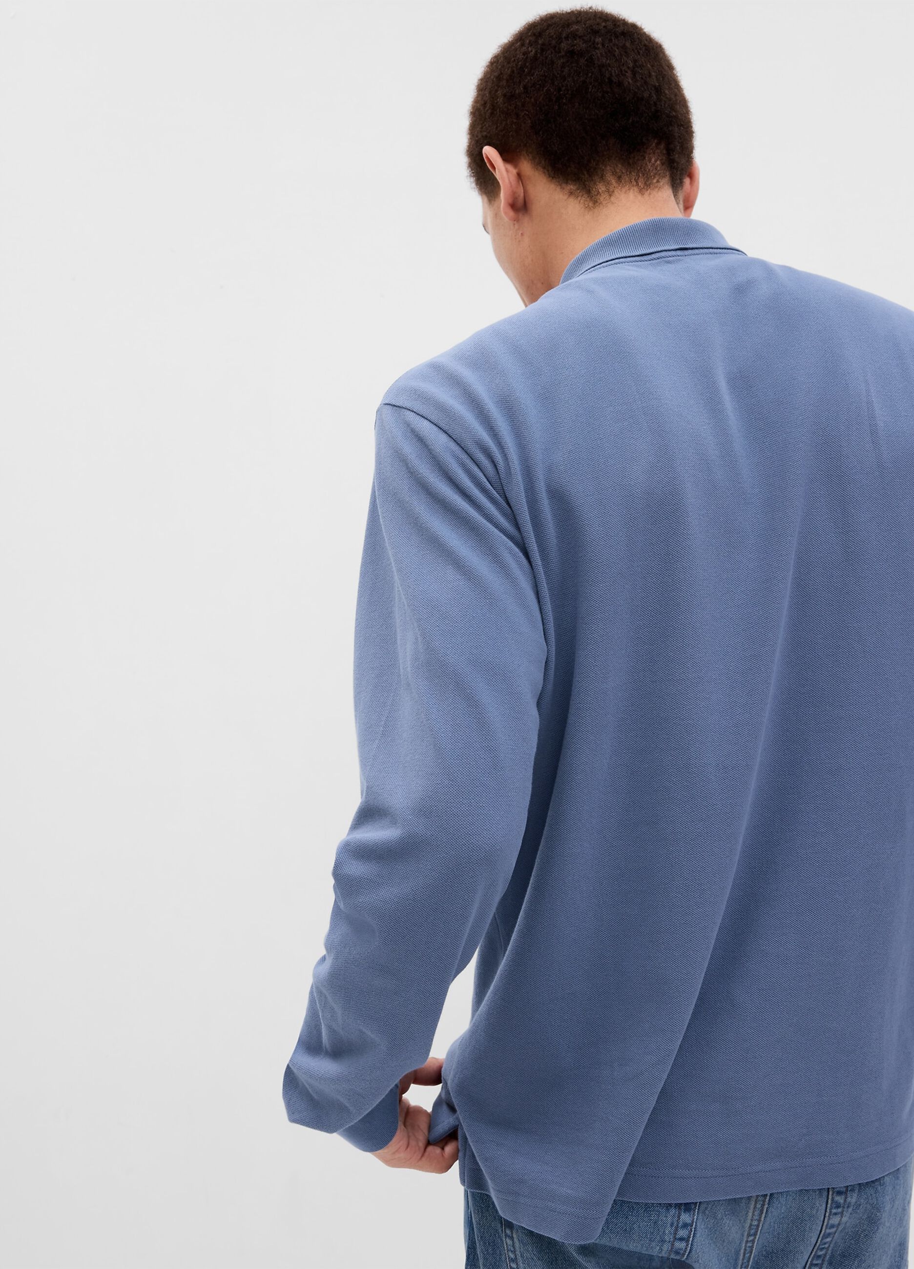 Long-sleeve polo shirt in cotton pique