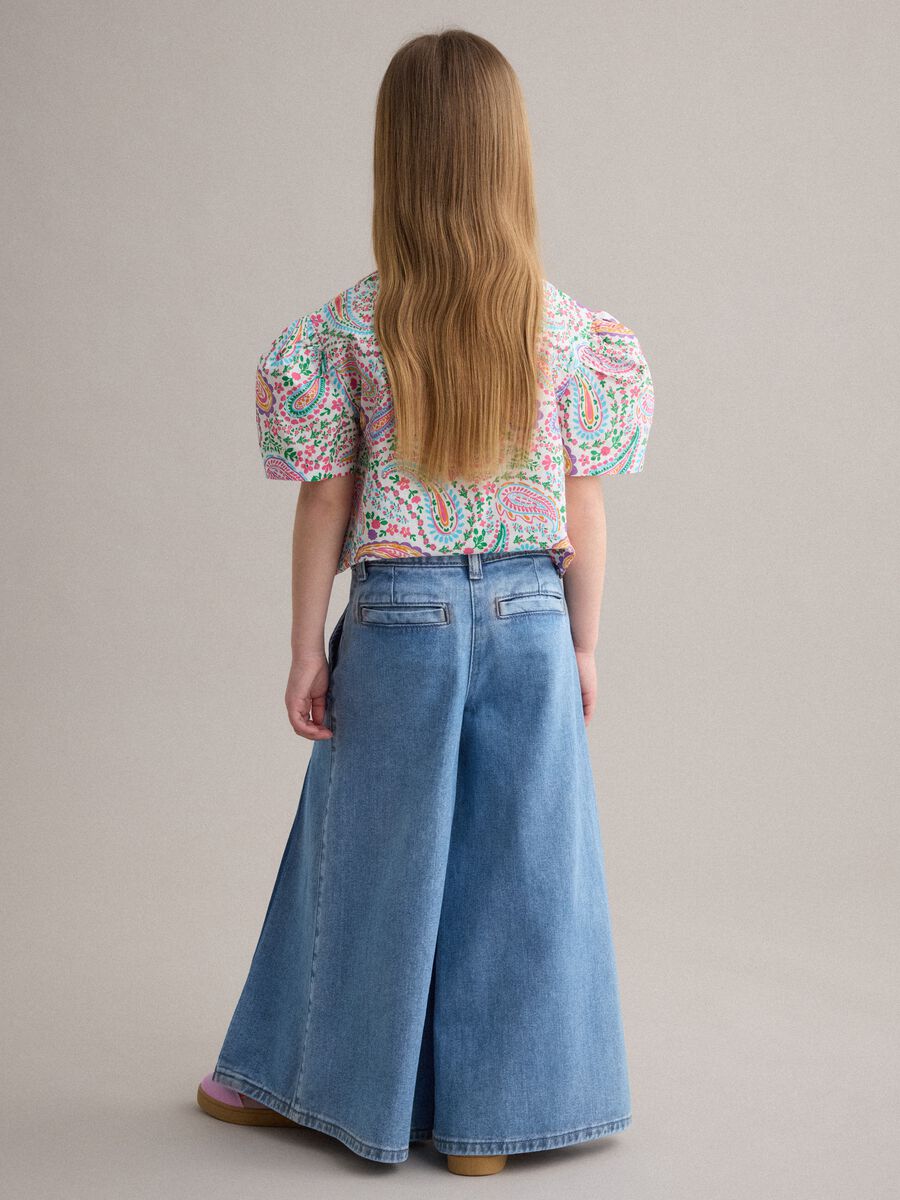 Jeans in puro cotone denim super wide leg per bambina_1