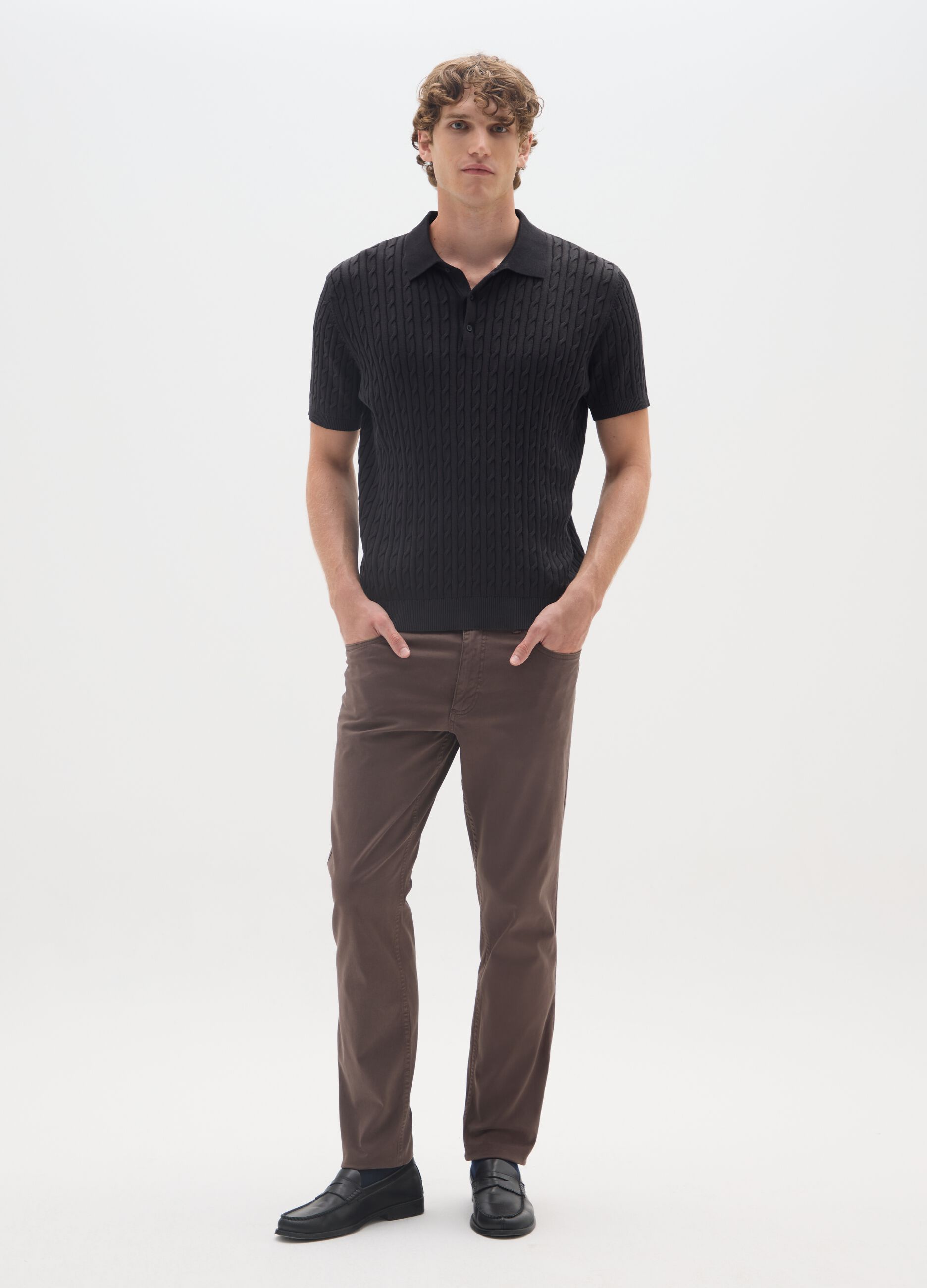 Slim fit brown cotton trousers