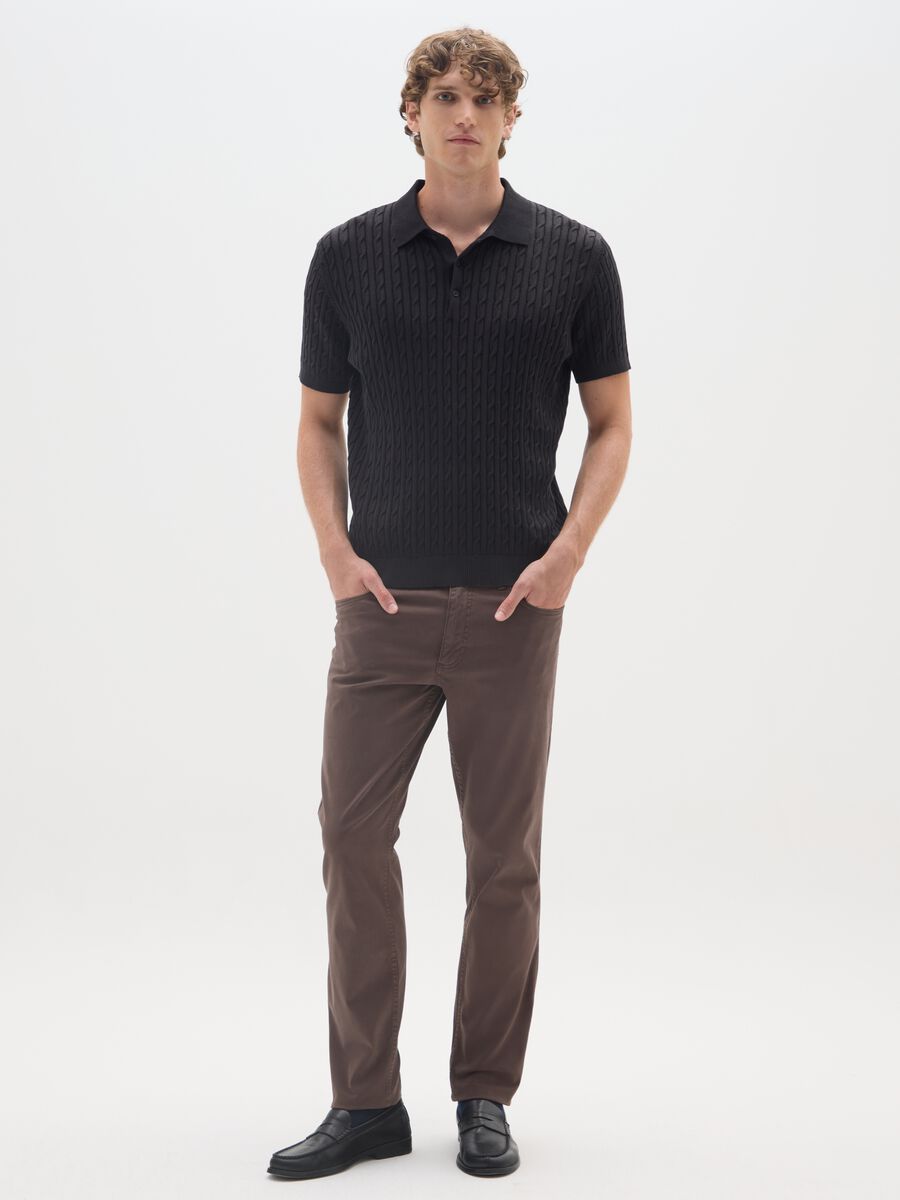 Slim fit brown cotton trousers_0