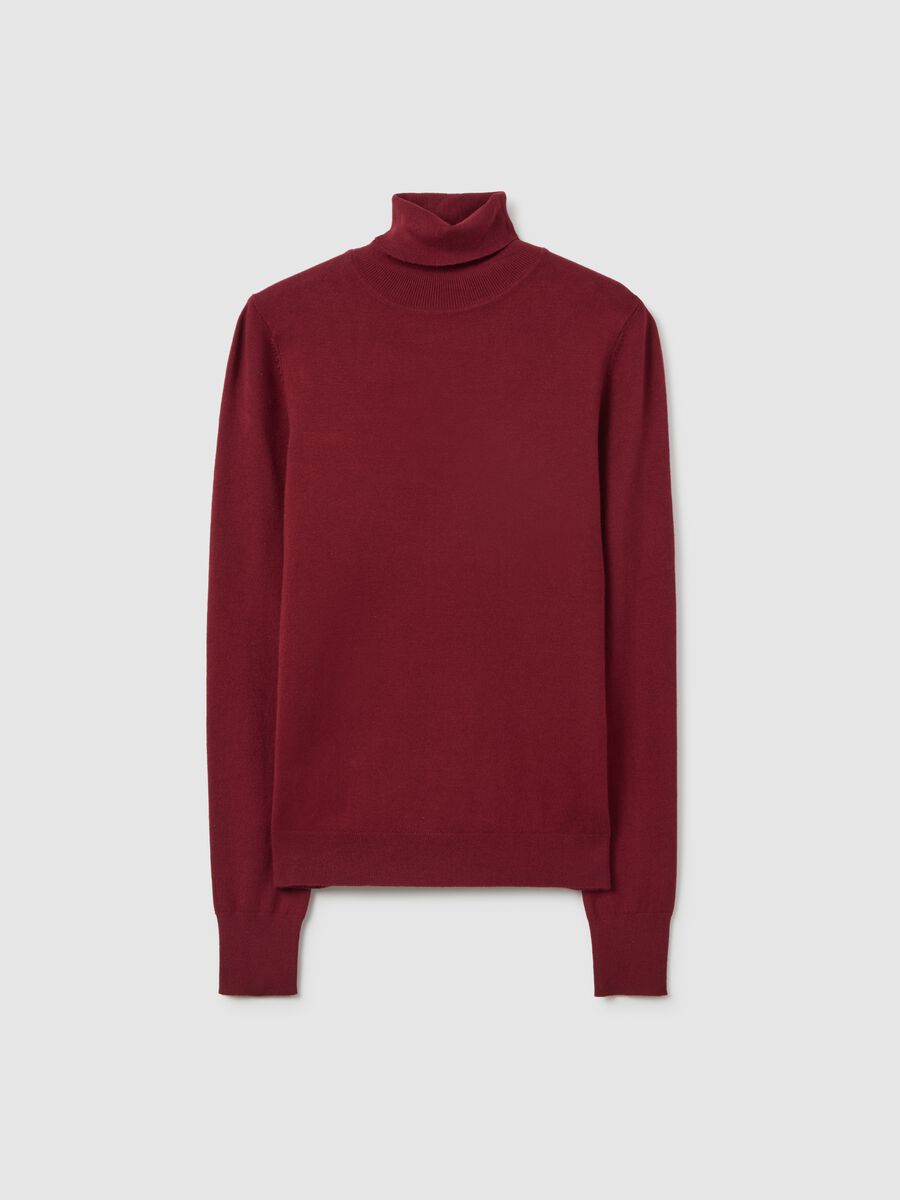 Maglione a coste rosso con collo alto regular fit_4