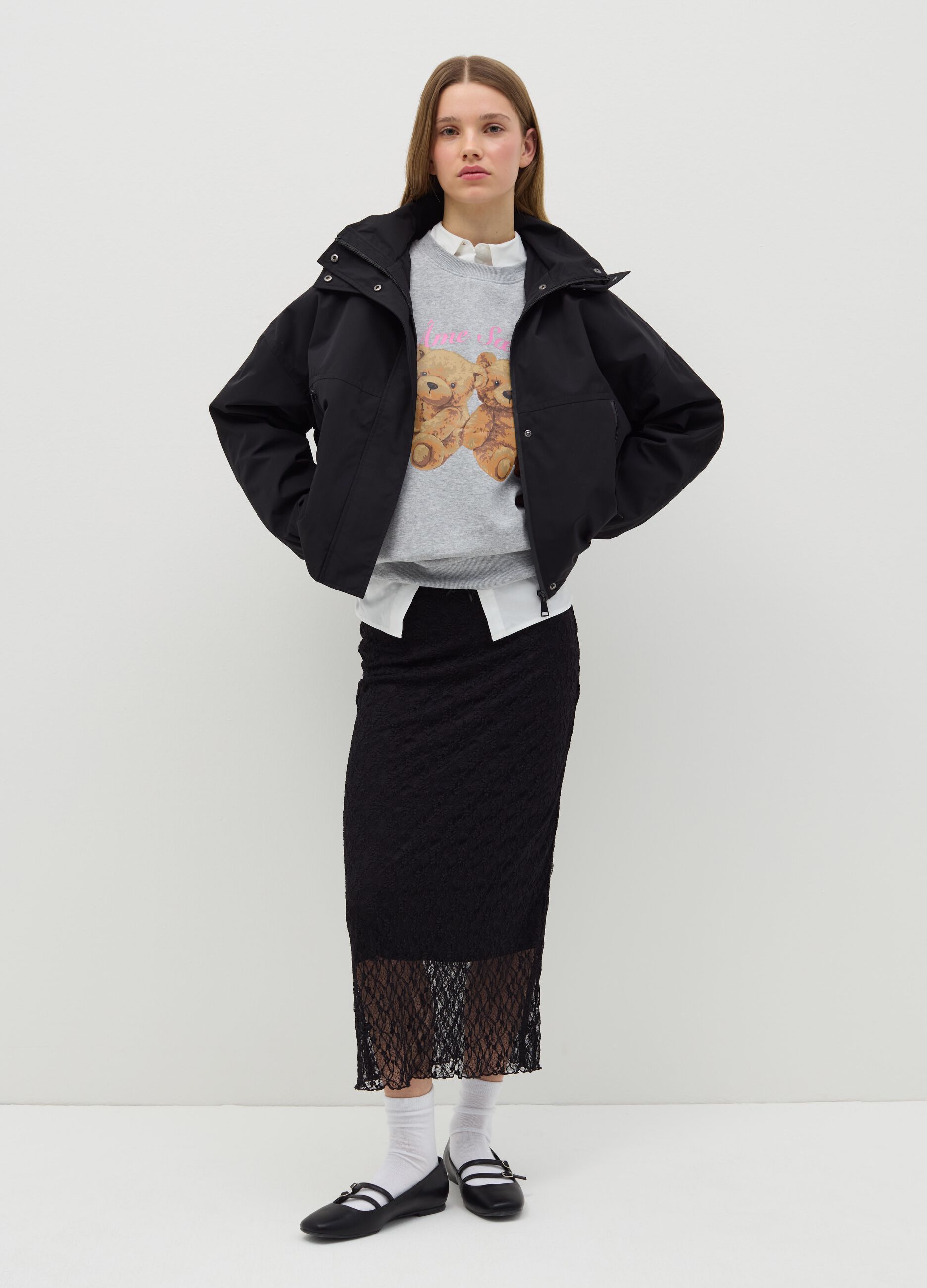 Short padded parka with hood