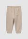 Children's beige pure cotton regular fit trousers with print_1