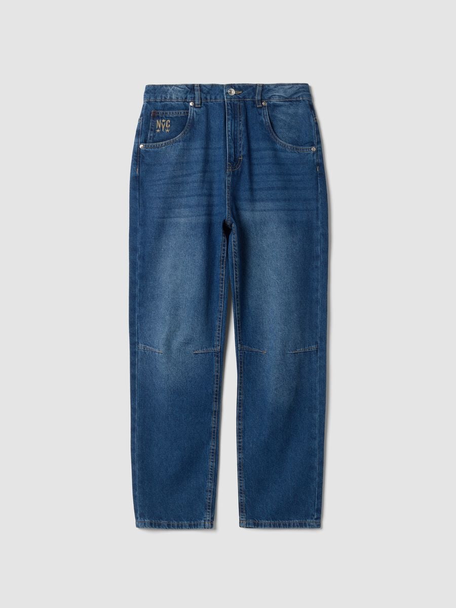 Jeans blu baggy fit in puro cotone_0