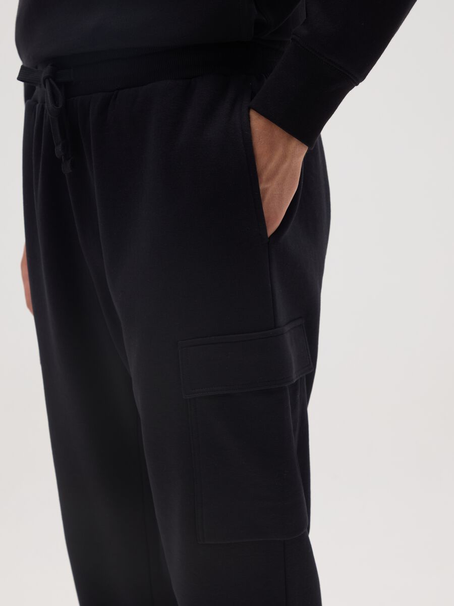 Black cotton blend cargo pants_3