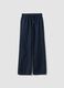 Pantaloni denim blu in puro cotone wide leg con coulisse_4