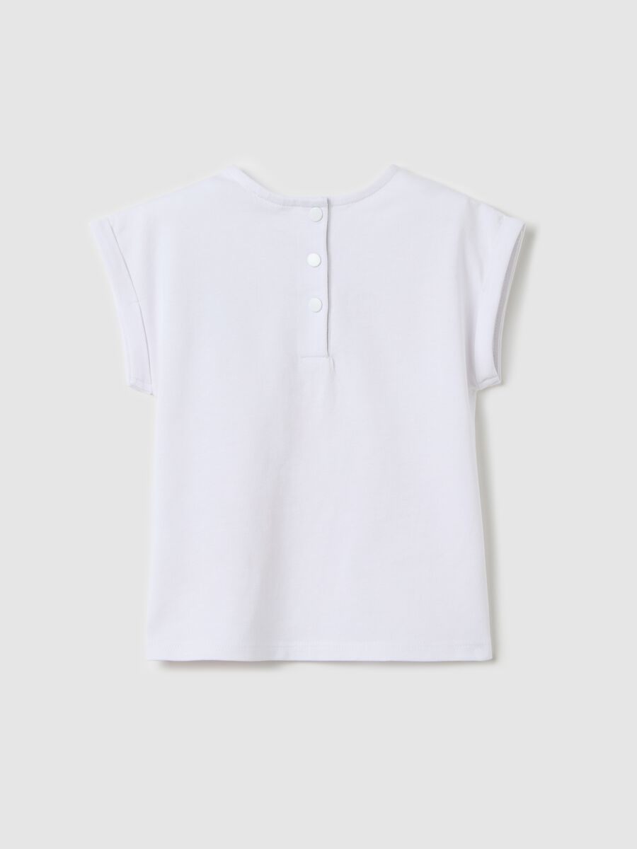 White T-shirt with print and diamanté application_1