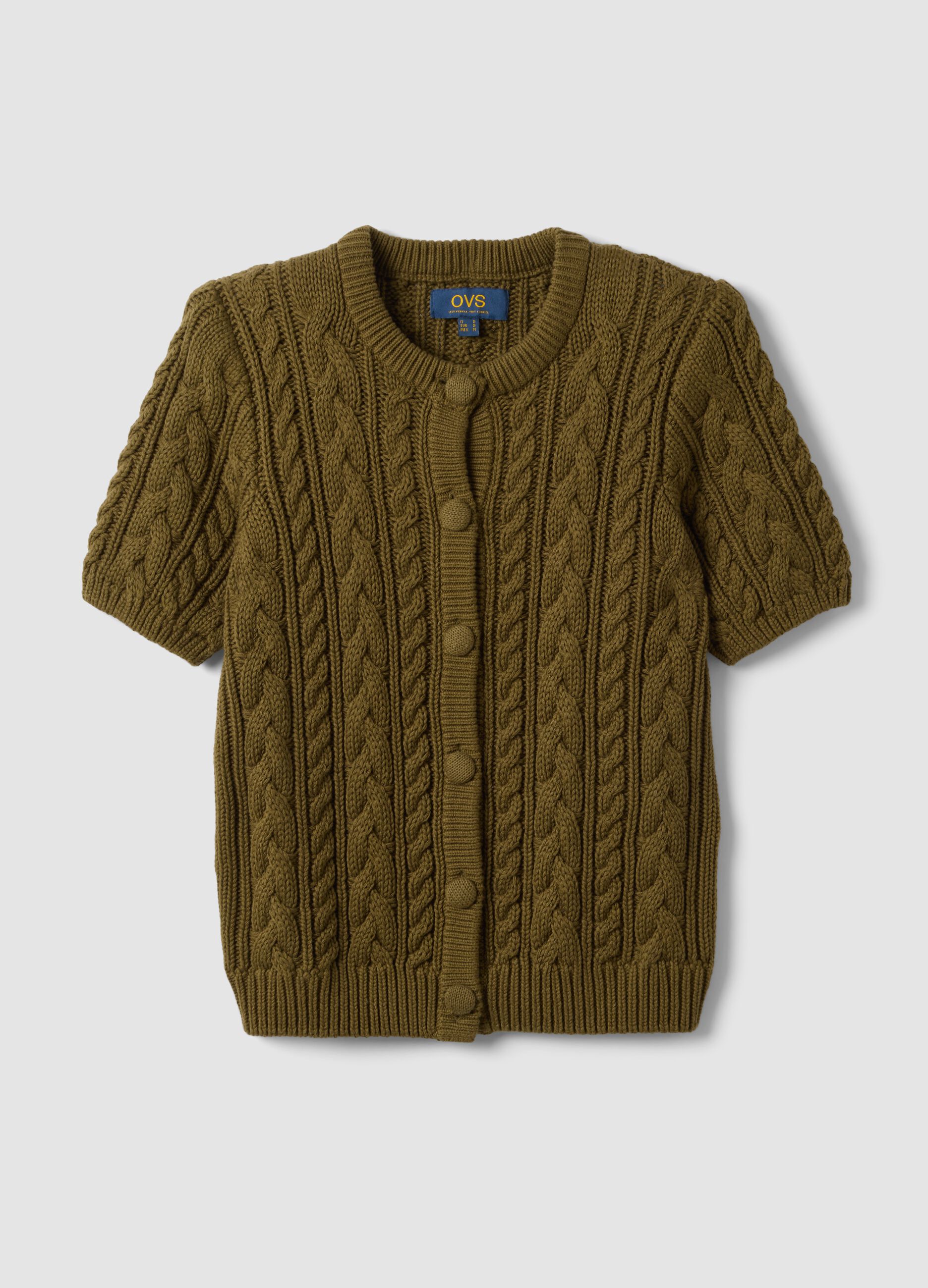 Cardigan verde in puro cotone a trecce regular fit