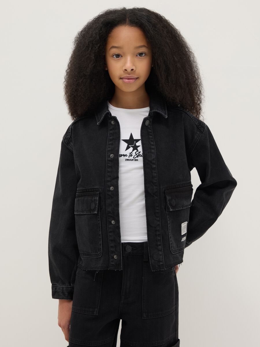 Giacca in puro cotone nero da ragazza regular fit_0