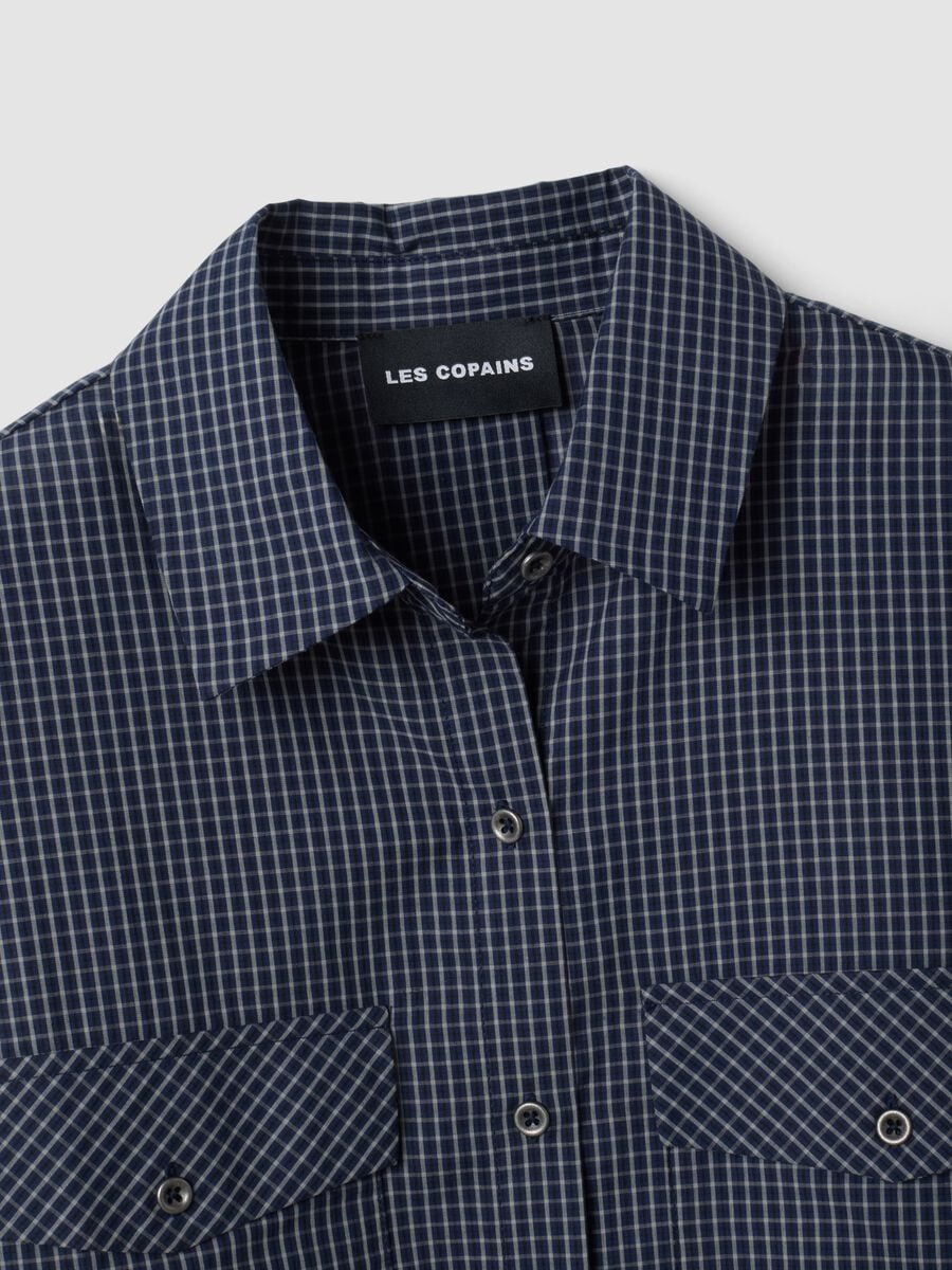 Camicia blu in misto cotone e lyocell a quadretti regular fit_5