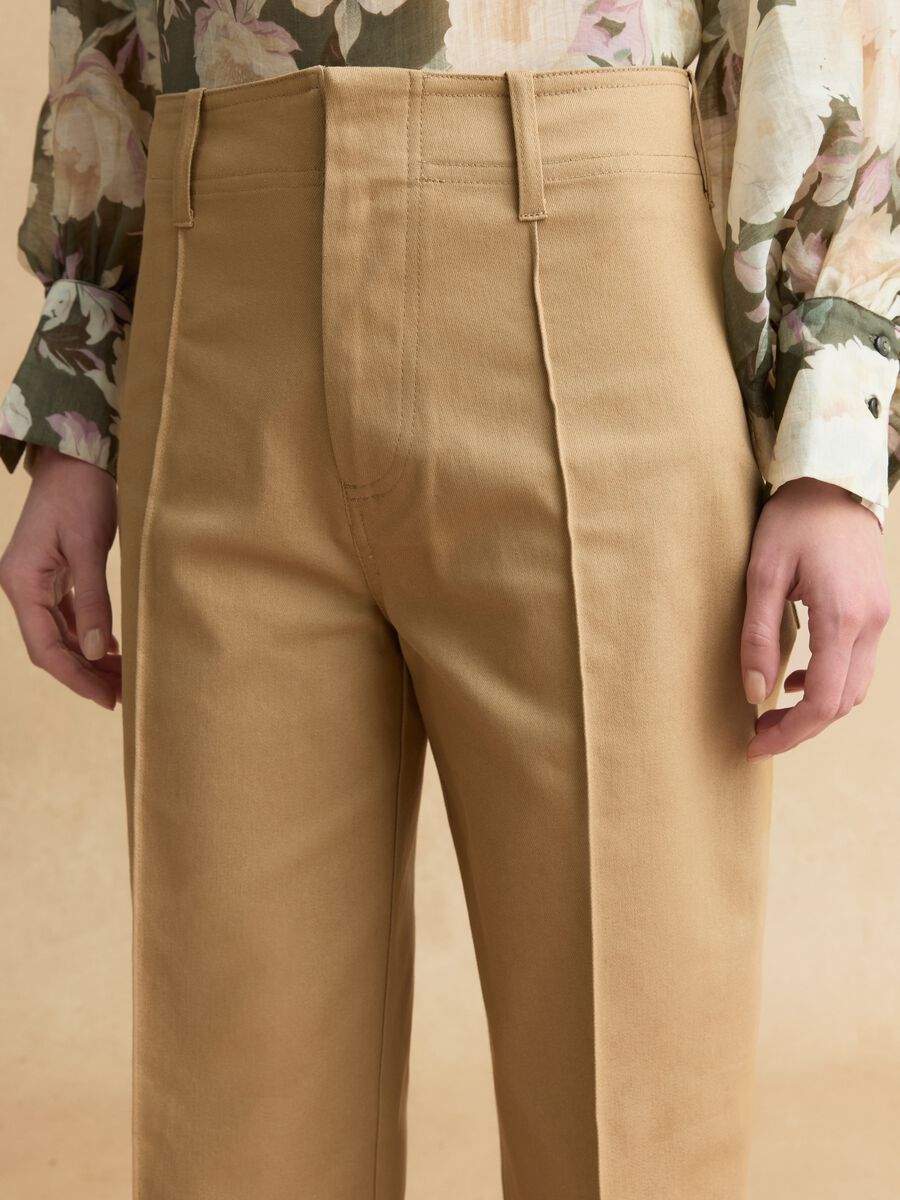 Straight-leg beige cotton blend trousers regular fit_2