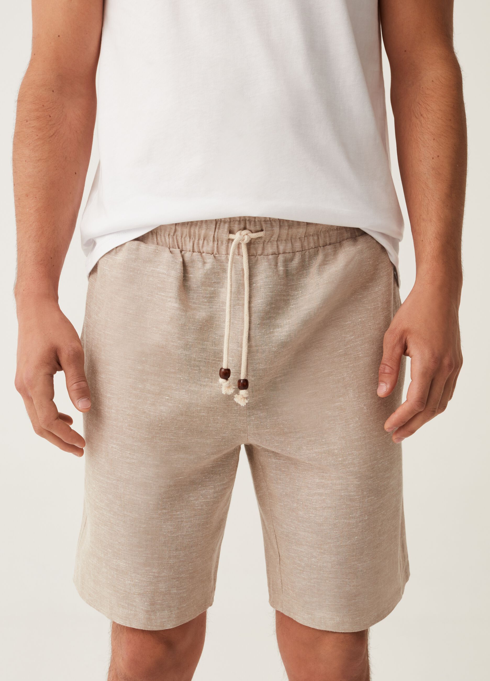 Pantalone pigiama corto in lino e cotone_1