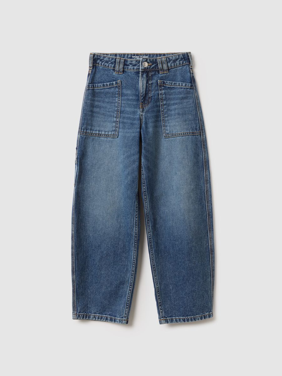 Jeans balloon in puro cotone blu da ragazza regular fit_3
