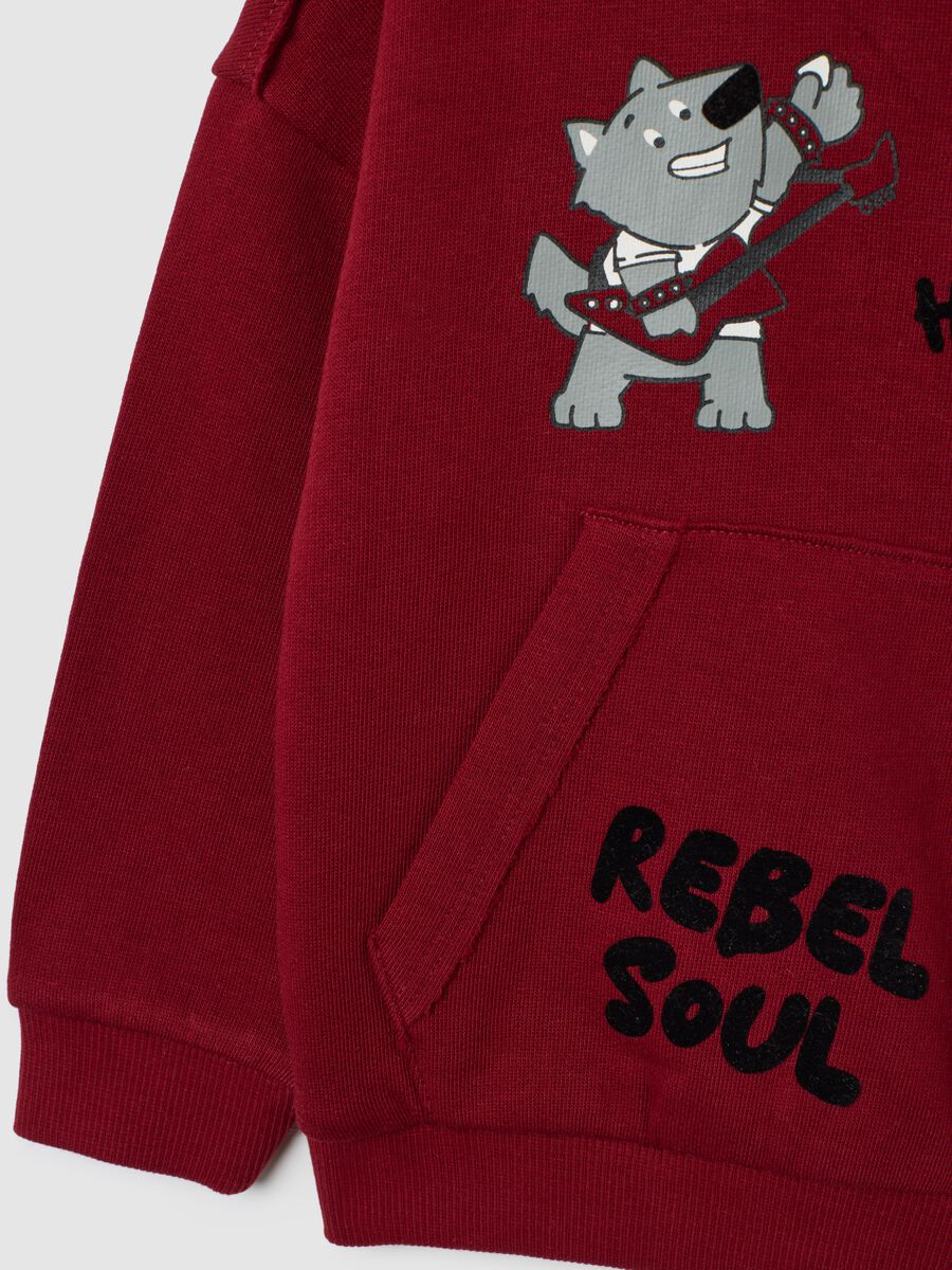 Children's oversized pure cotton red sweatshirt with print and crew neck_2