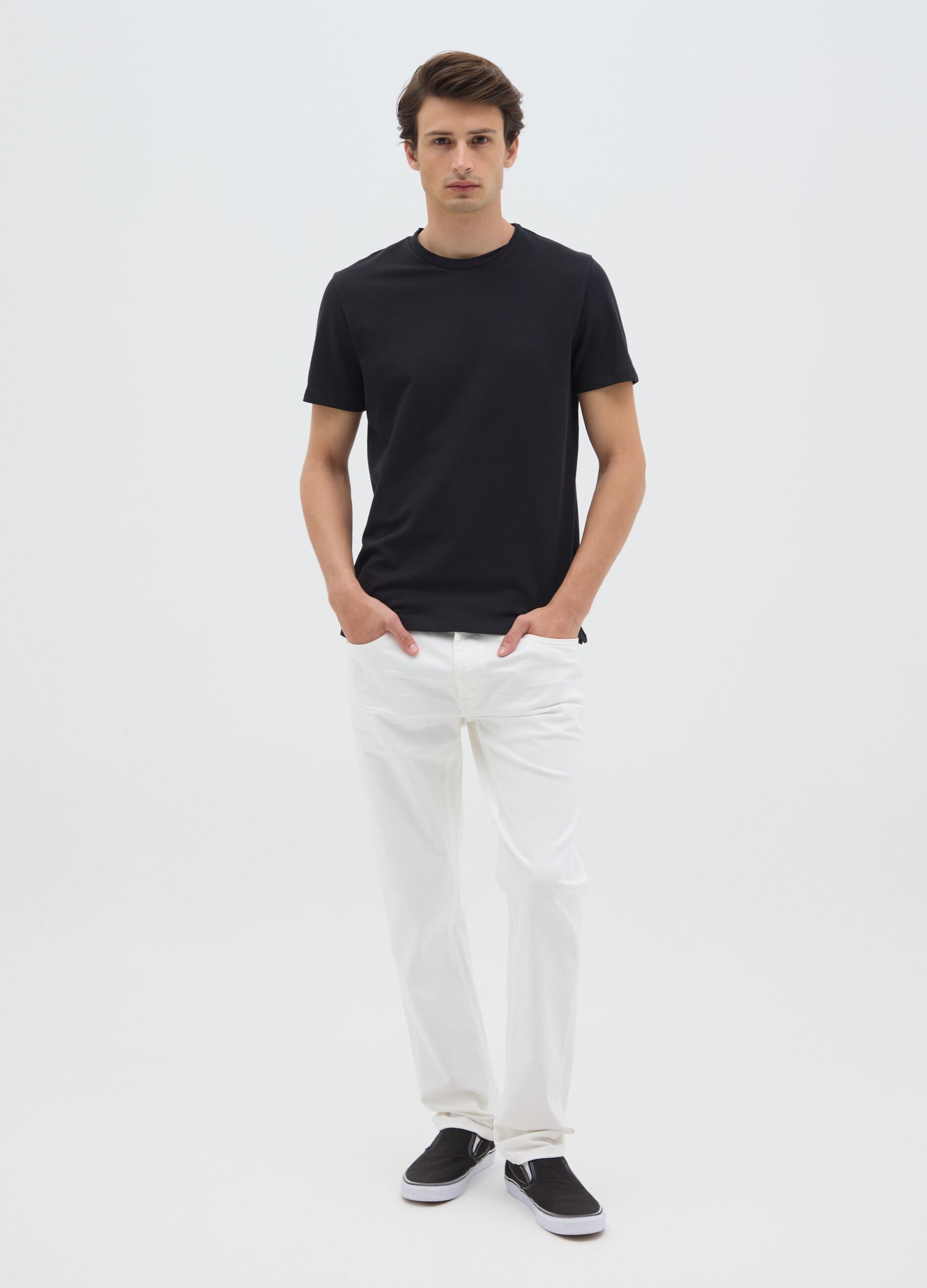 Men's black stretch cotton regular fit T-shirt