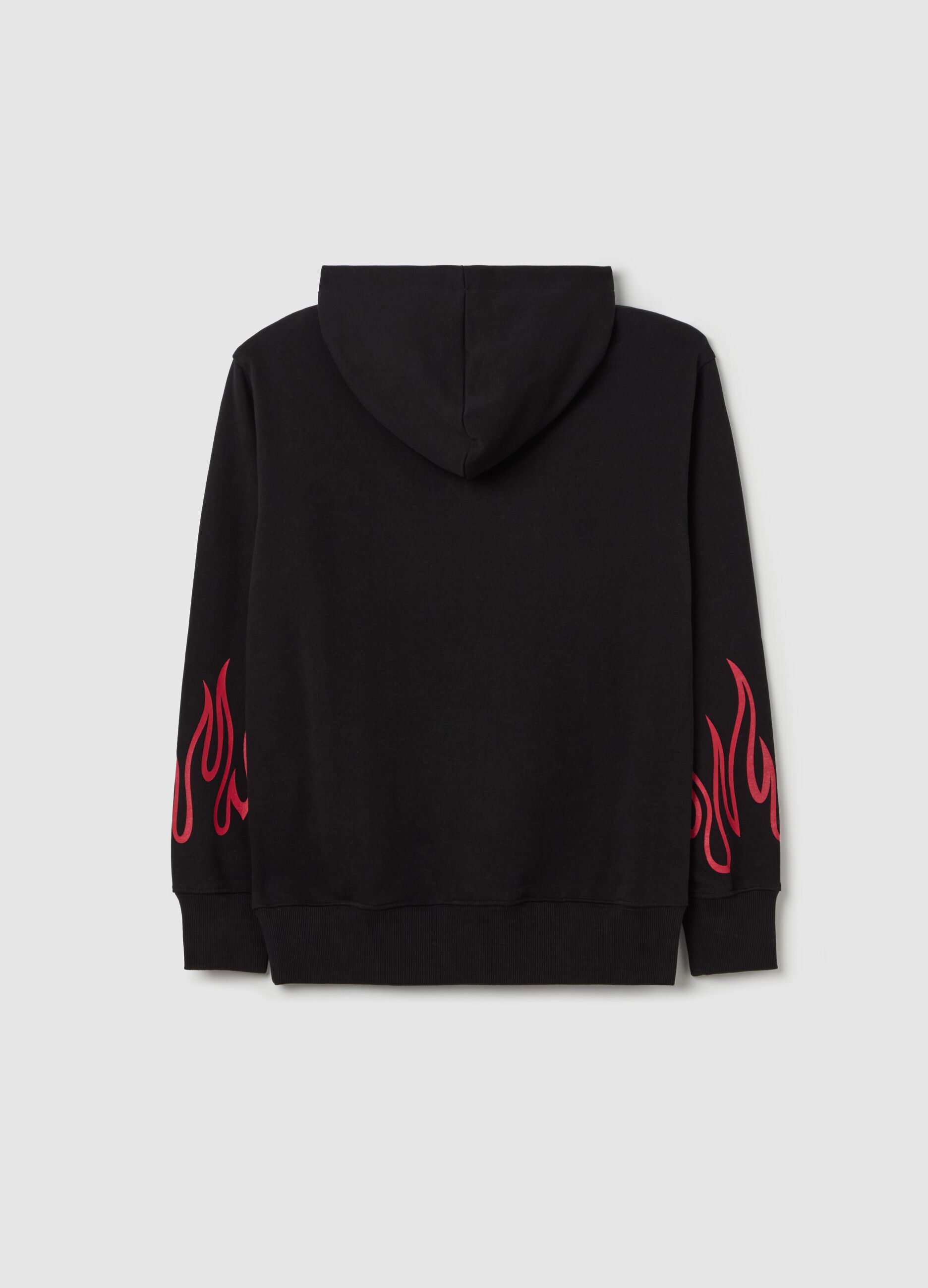 Hoodie with flame print and “High Flame” embroidery