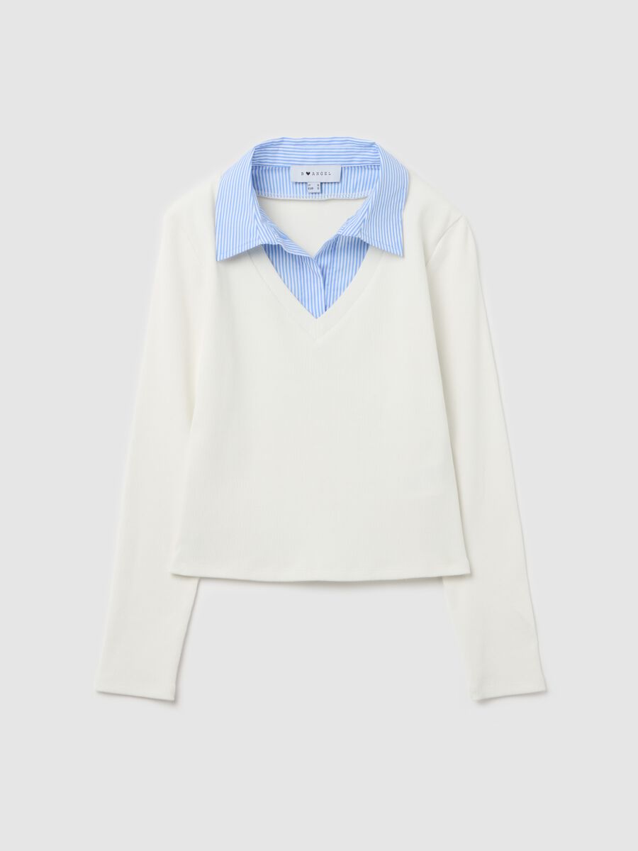 White ribbed T-shirt with contrasting collar_4