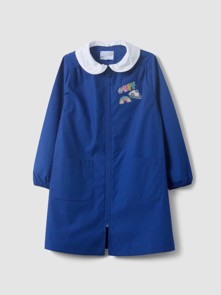Blue girls&rsquo; school apron with rainbow embroidery_0