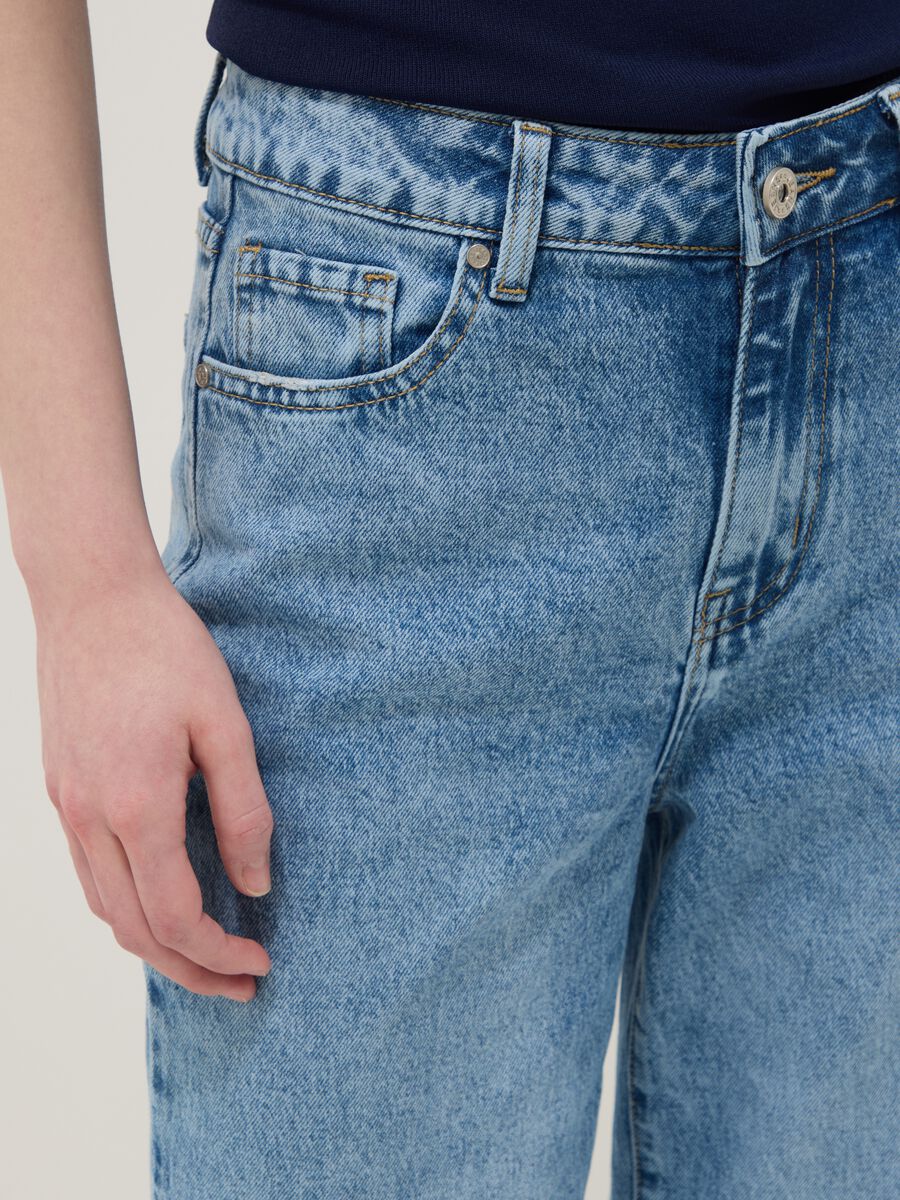 Regular fit blue denim cotton blend trousers_3