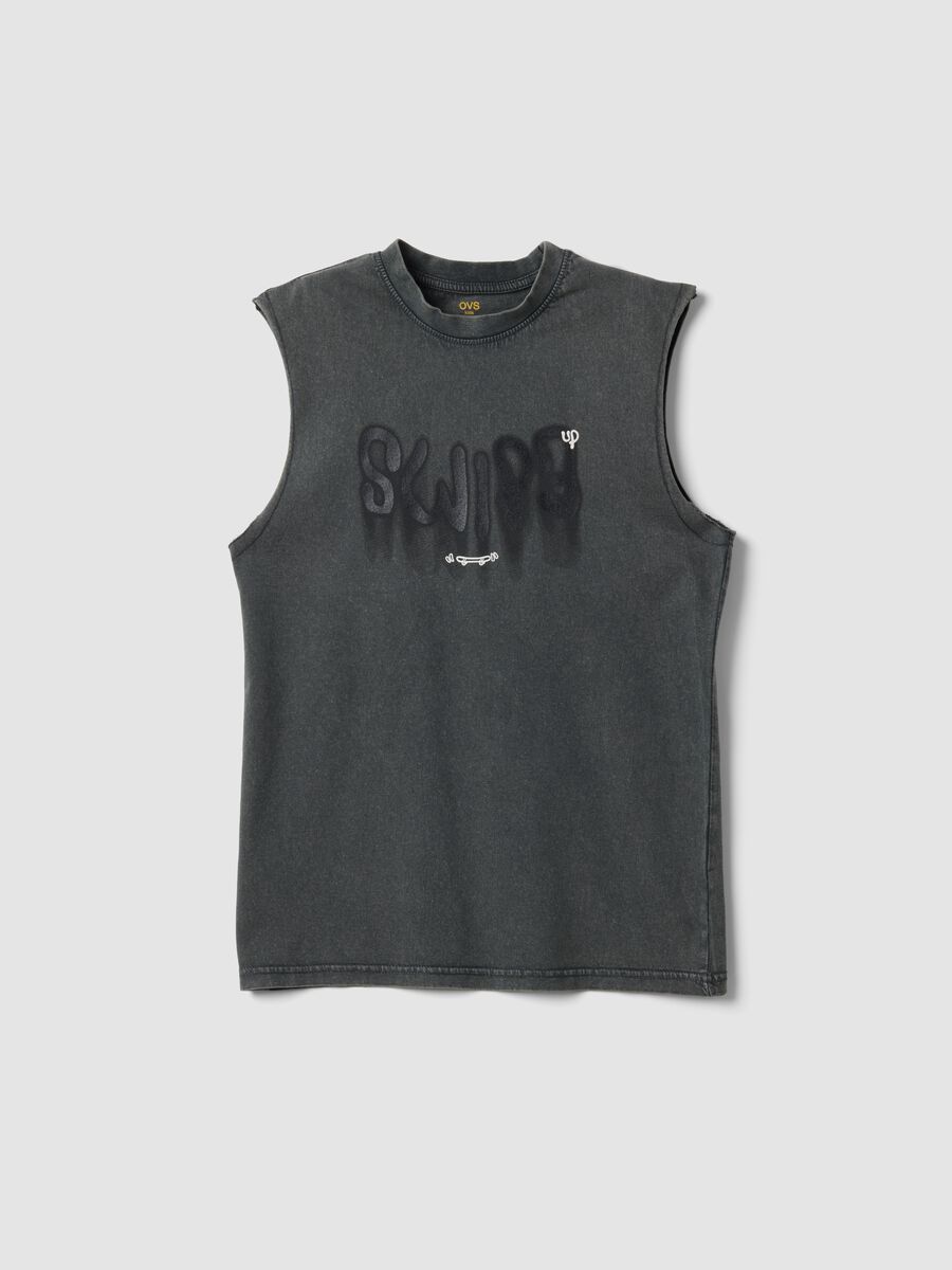 Black oversized pure cotton vest top_3
