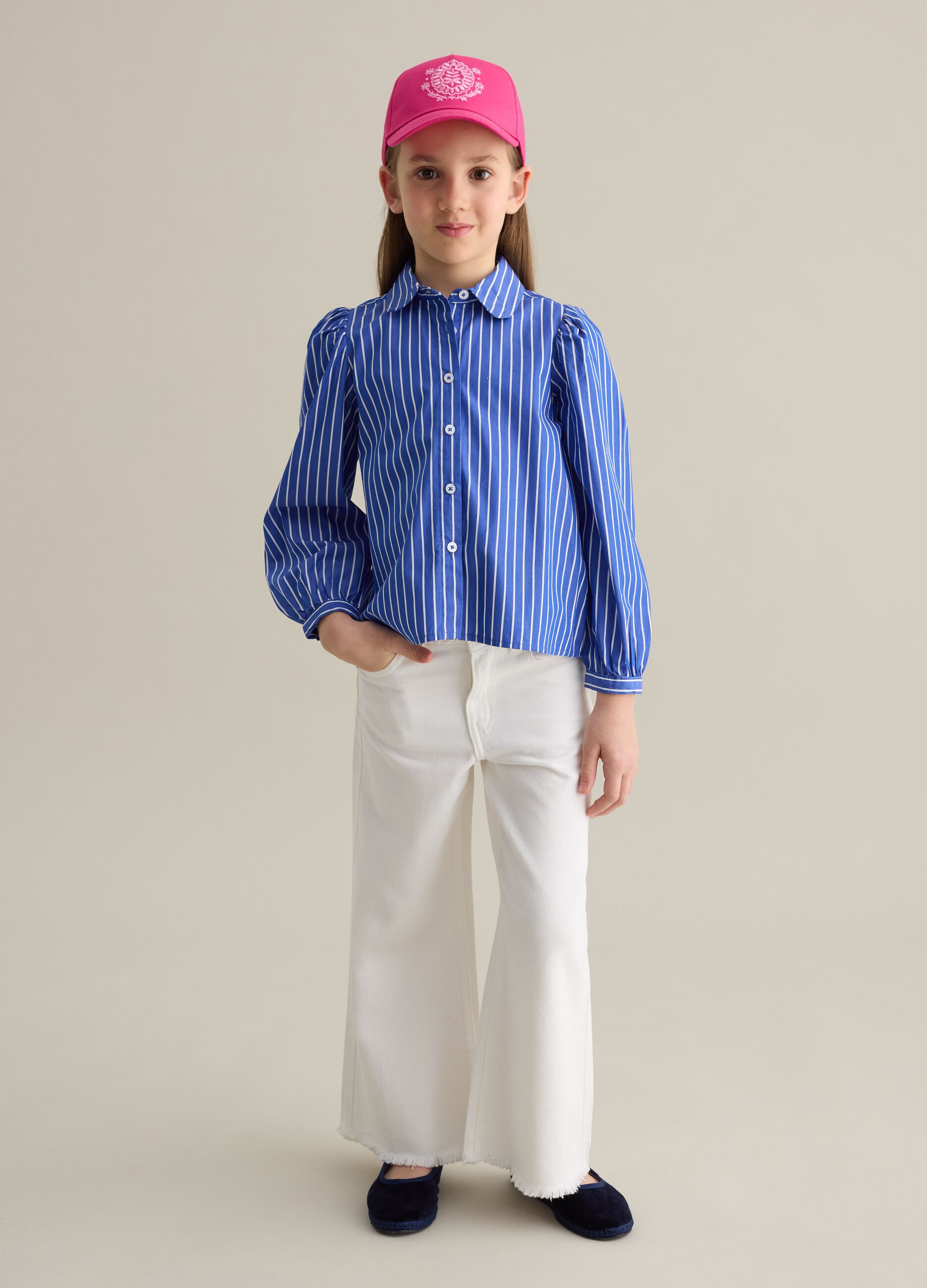 Palazzo jeans with five pockets and logo embroidery