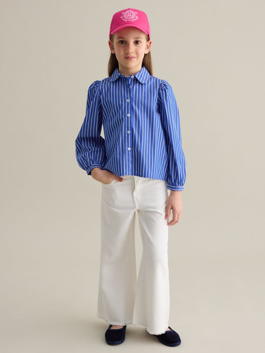 Palazzo jeans with five pockets and logo embroidery_1