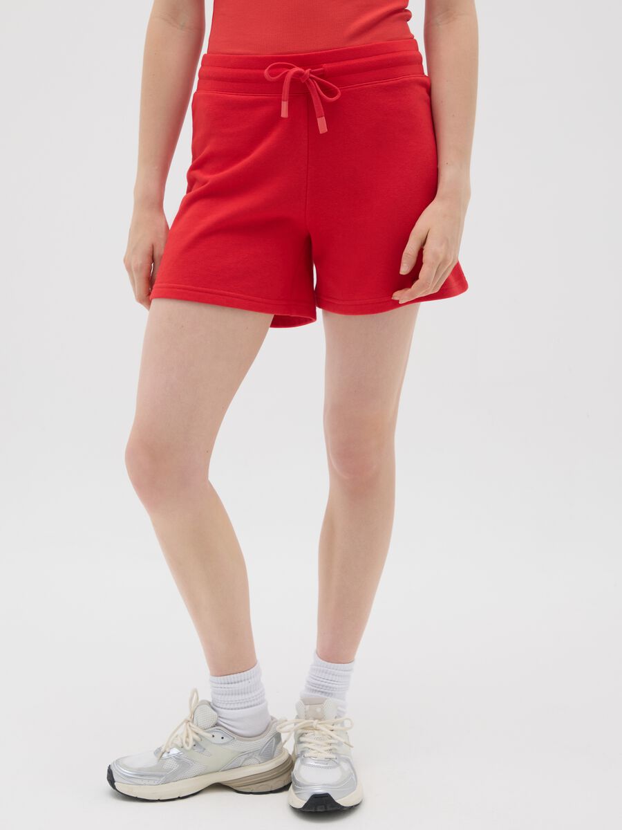 Women's Red Cotton Blend Regular Fit Shorts_1