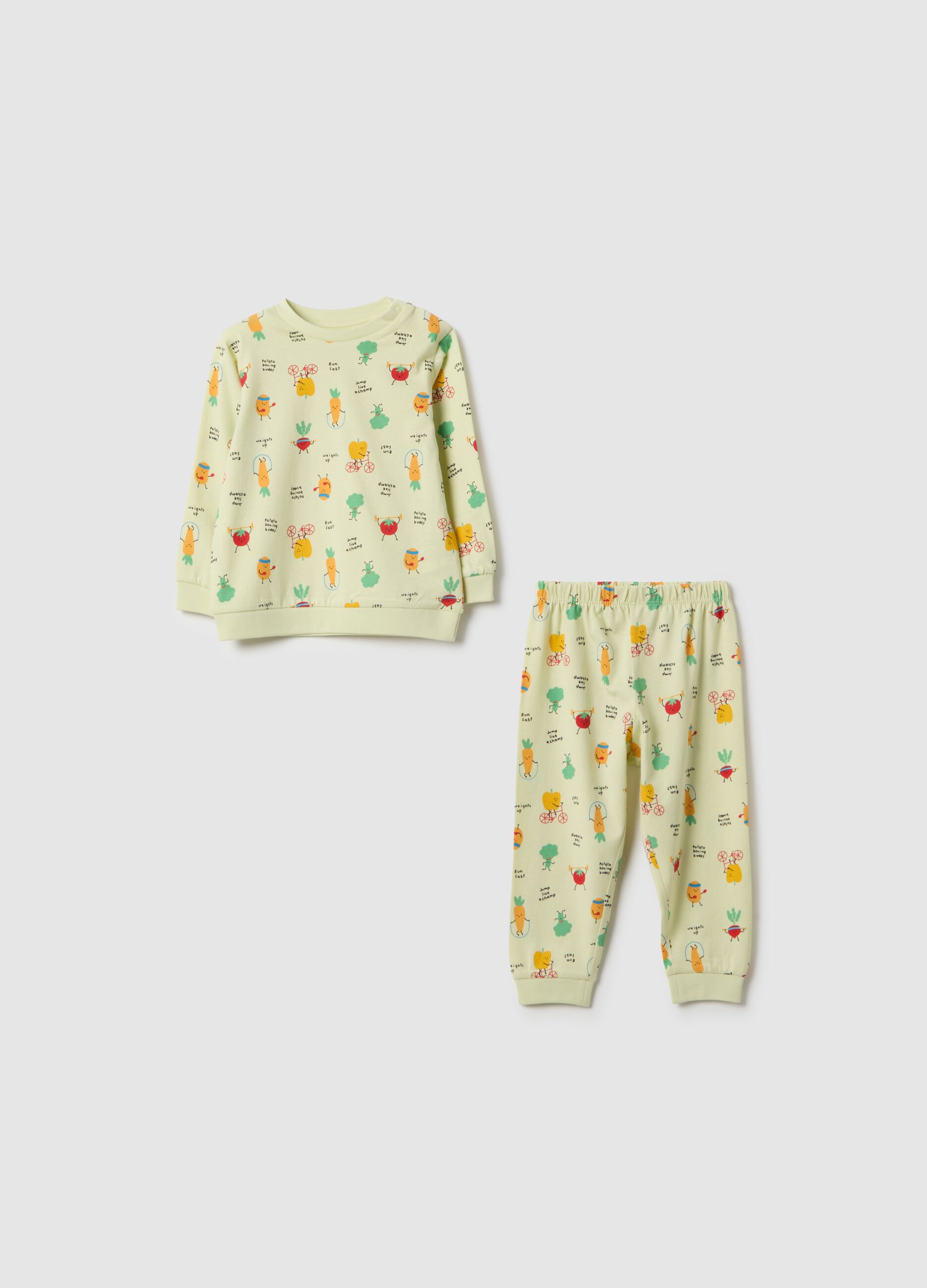 Yellow newborn pyjamas in pure cotton regular fit with prints