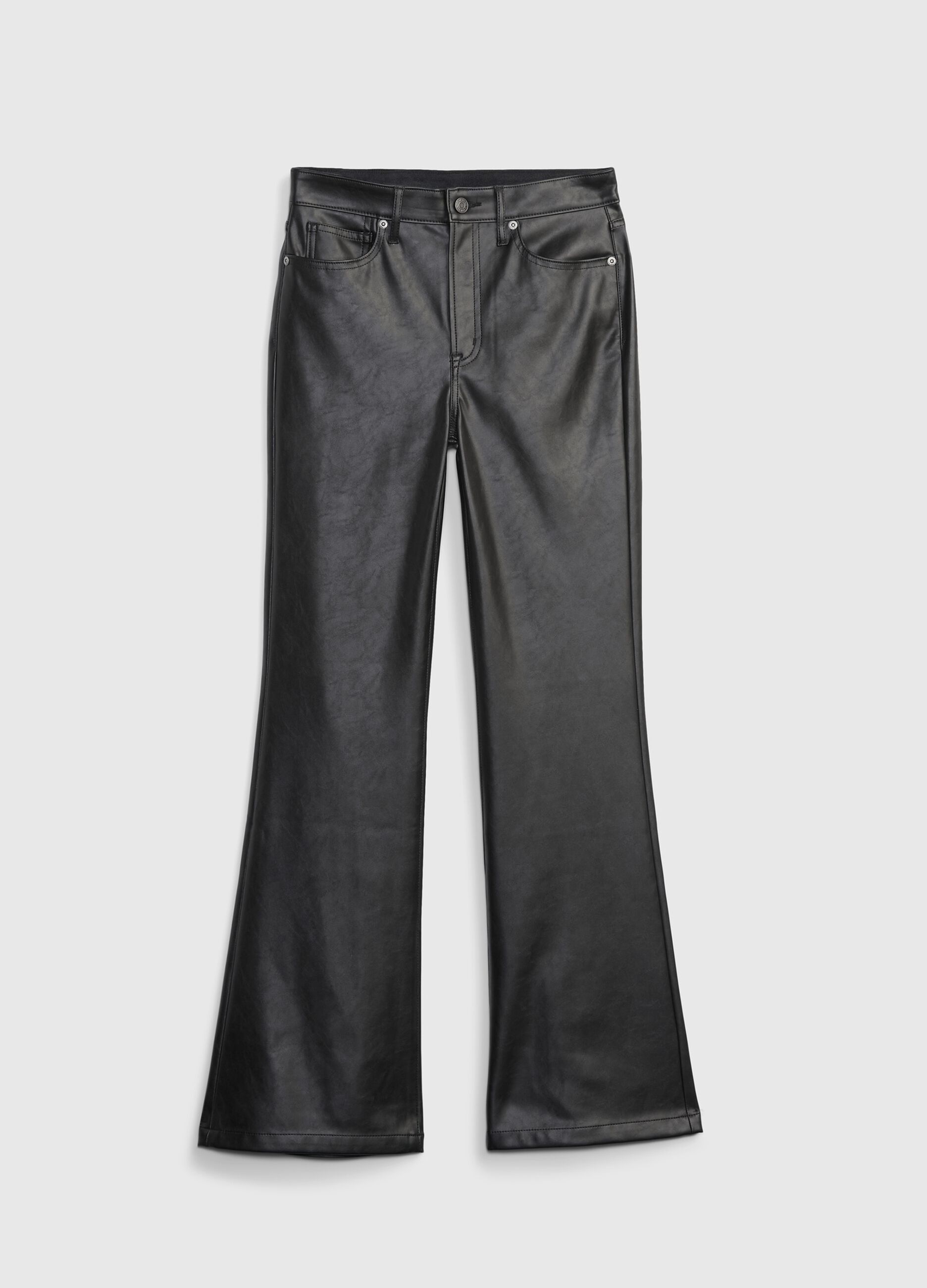 Flare-fit shiny-effect trousers