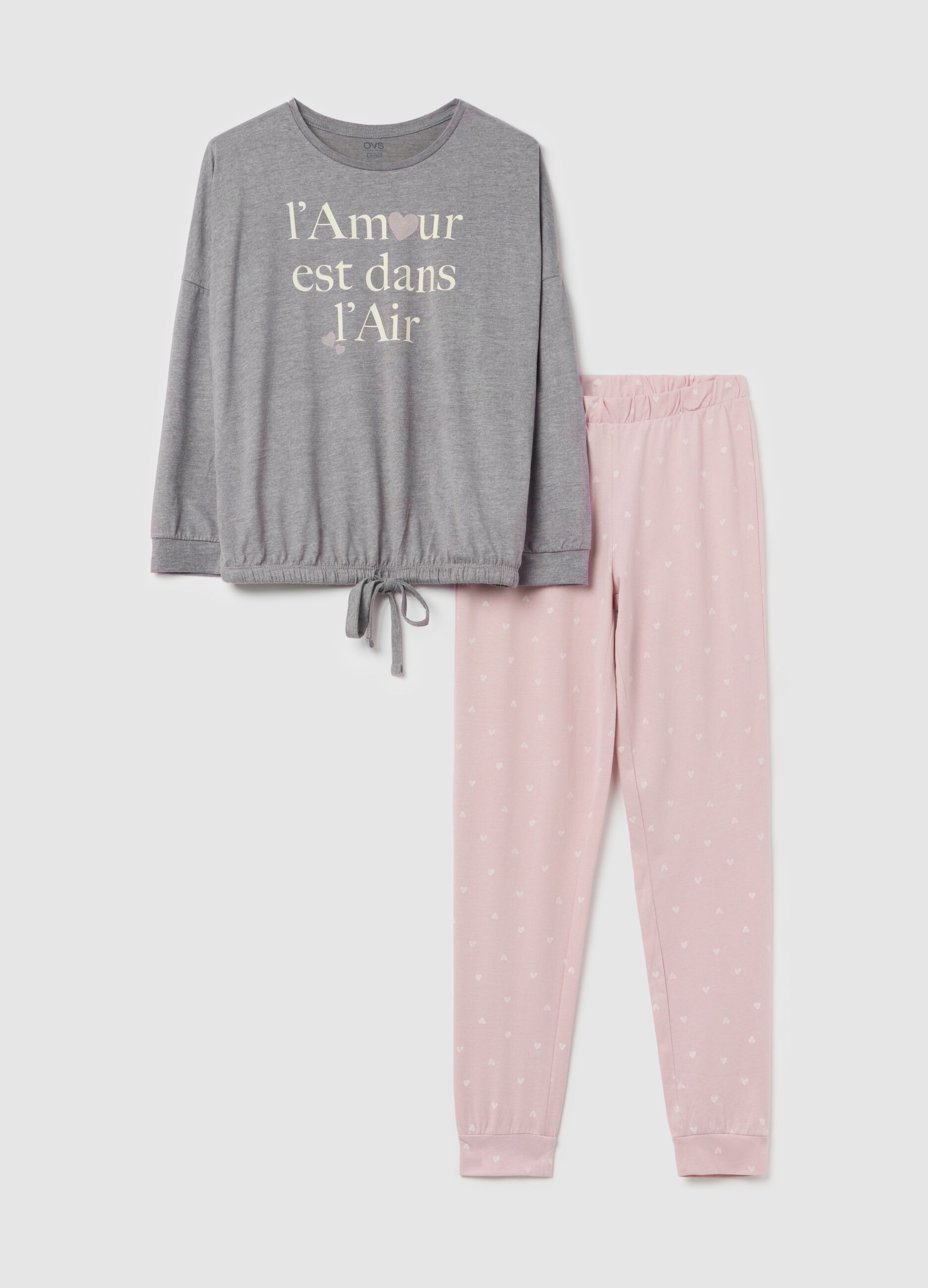 Long pyjamas with small hearts print