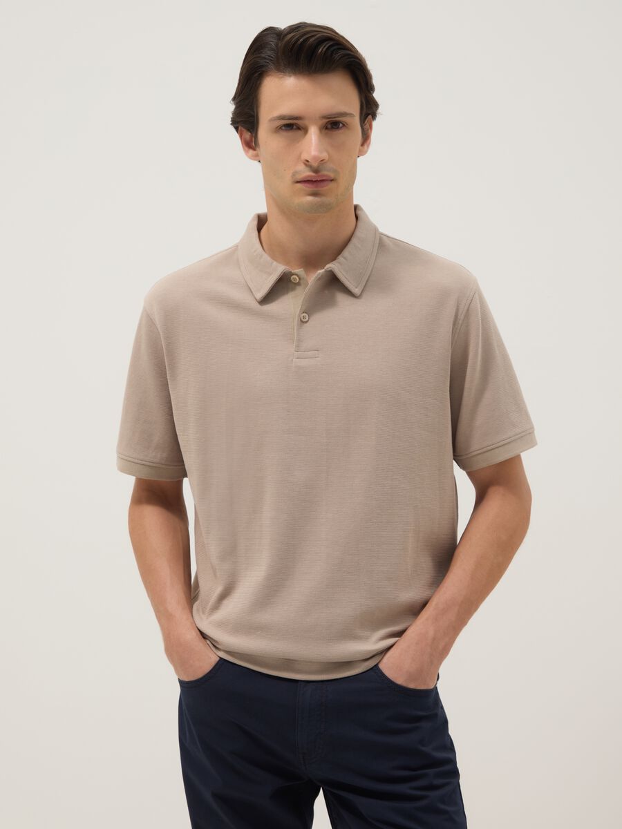 Beige Stretch Cotton Polo Regular Fit_0