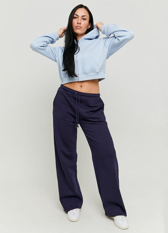 Pantaloni da donna in misto cotone blu regular fit
