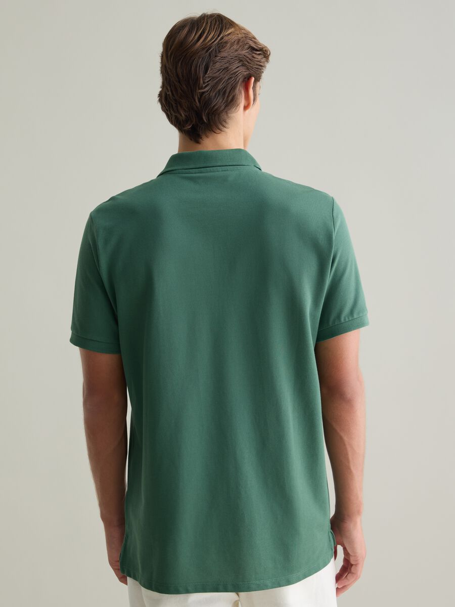 Men's green pure cotton polo, regular fit with a classic collar_3
