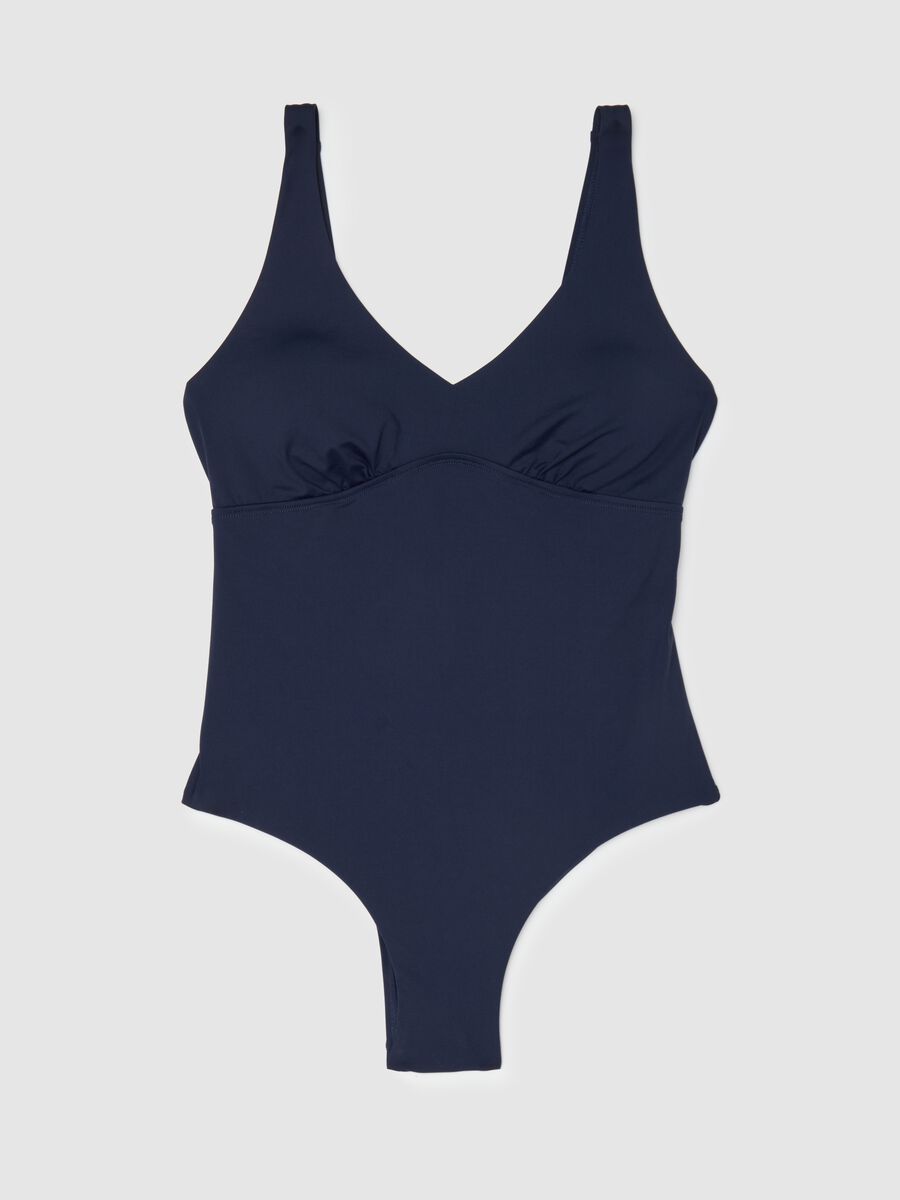 Women’s one-piece swimsuit in stretch blue fabric without padding_4