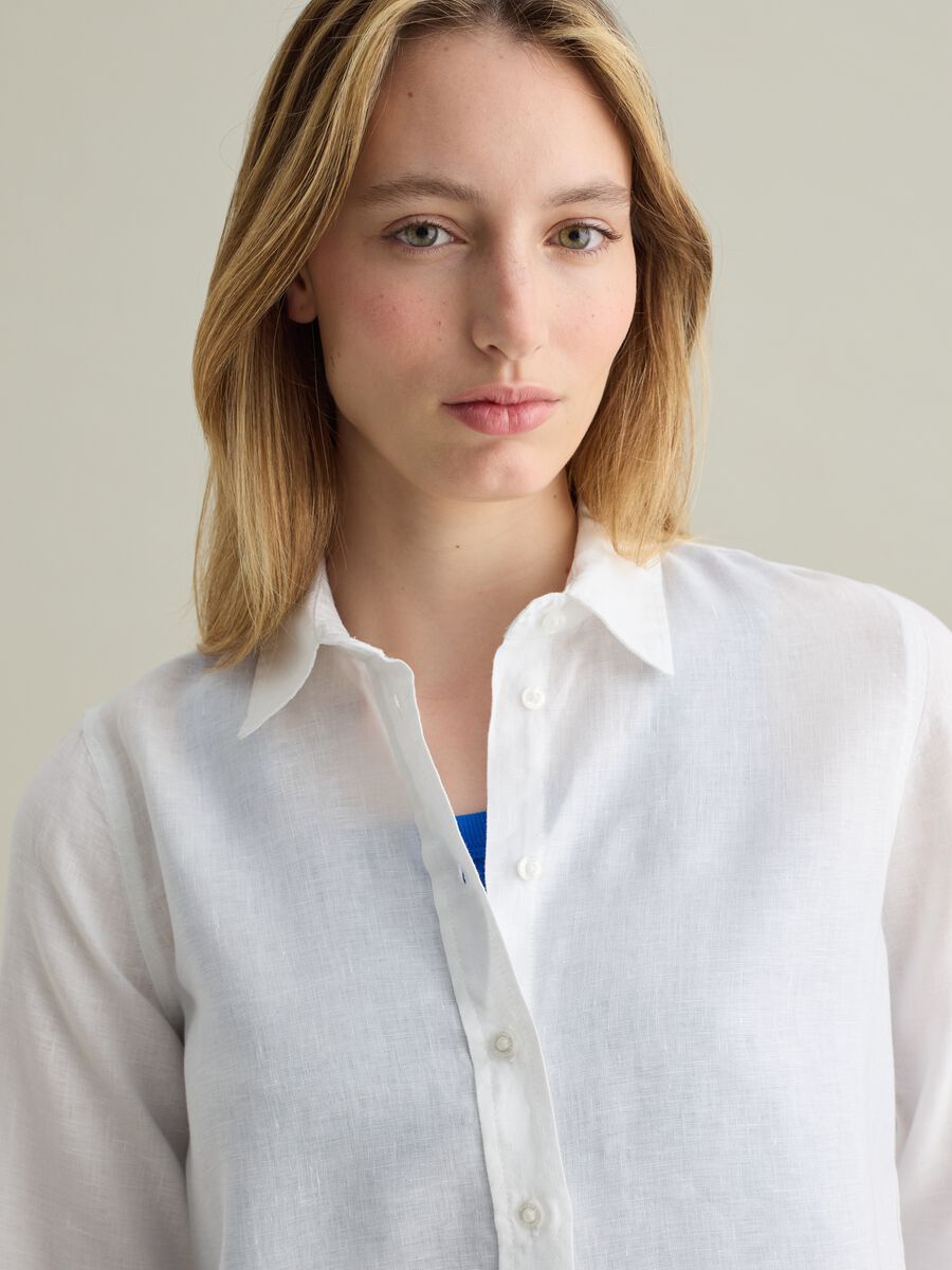 White regular-fit shirt in linen_3