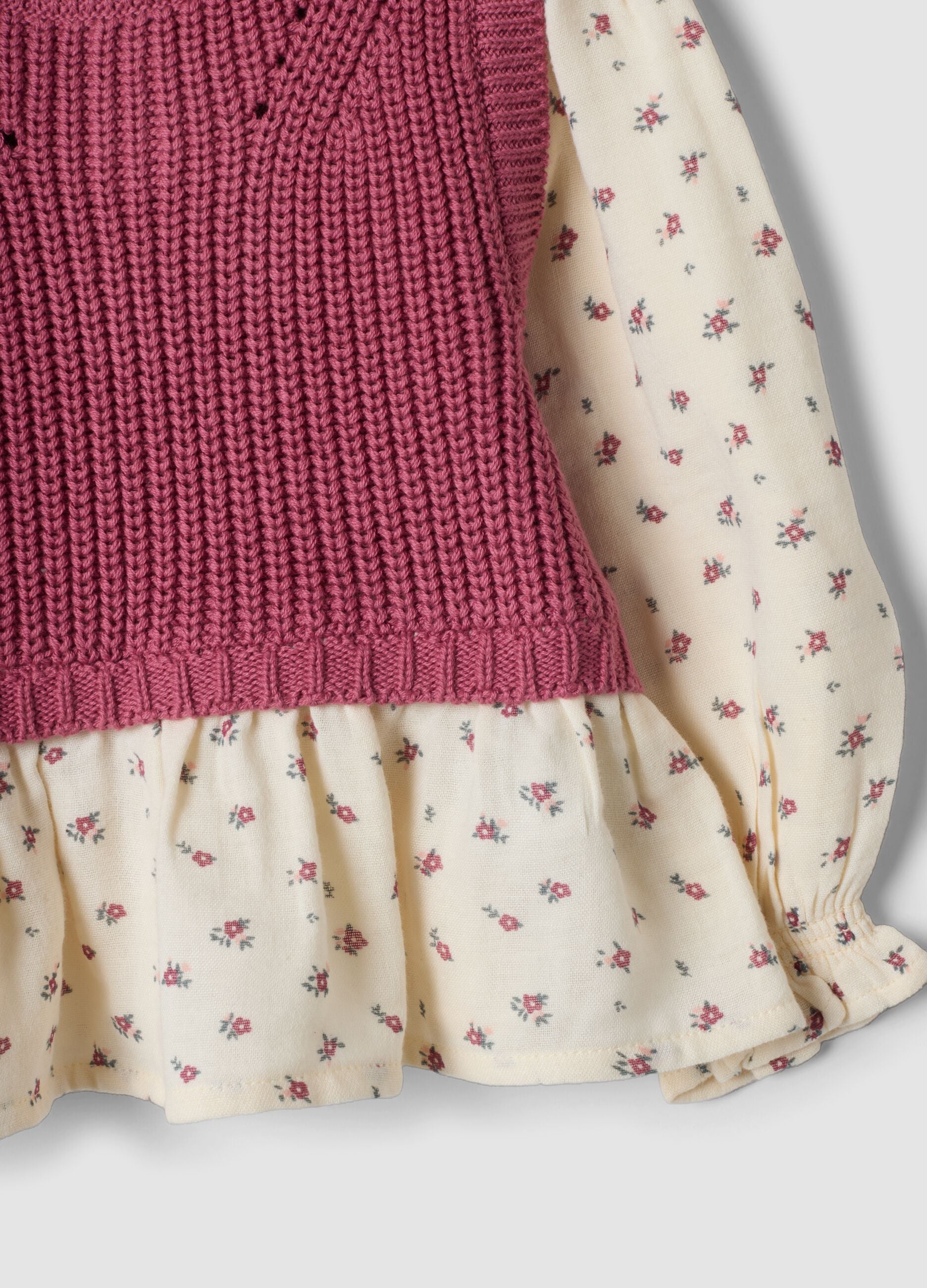 Maglia rosa girocollo in misto viscosa e cotone